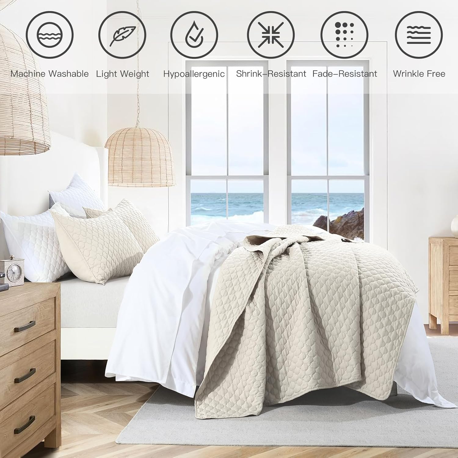 HORIMOTE HOME Quilt Set Queen Size Beige Cloud Pattern