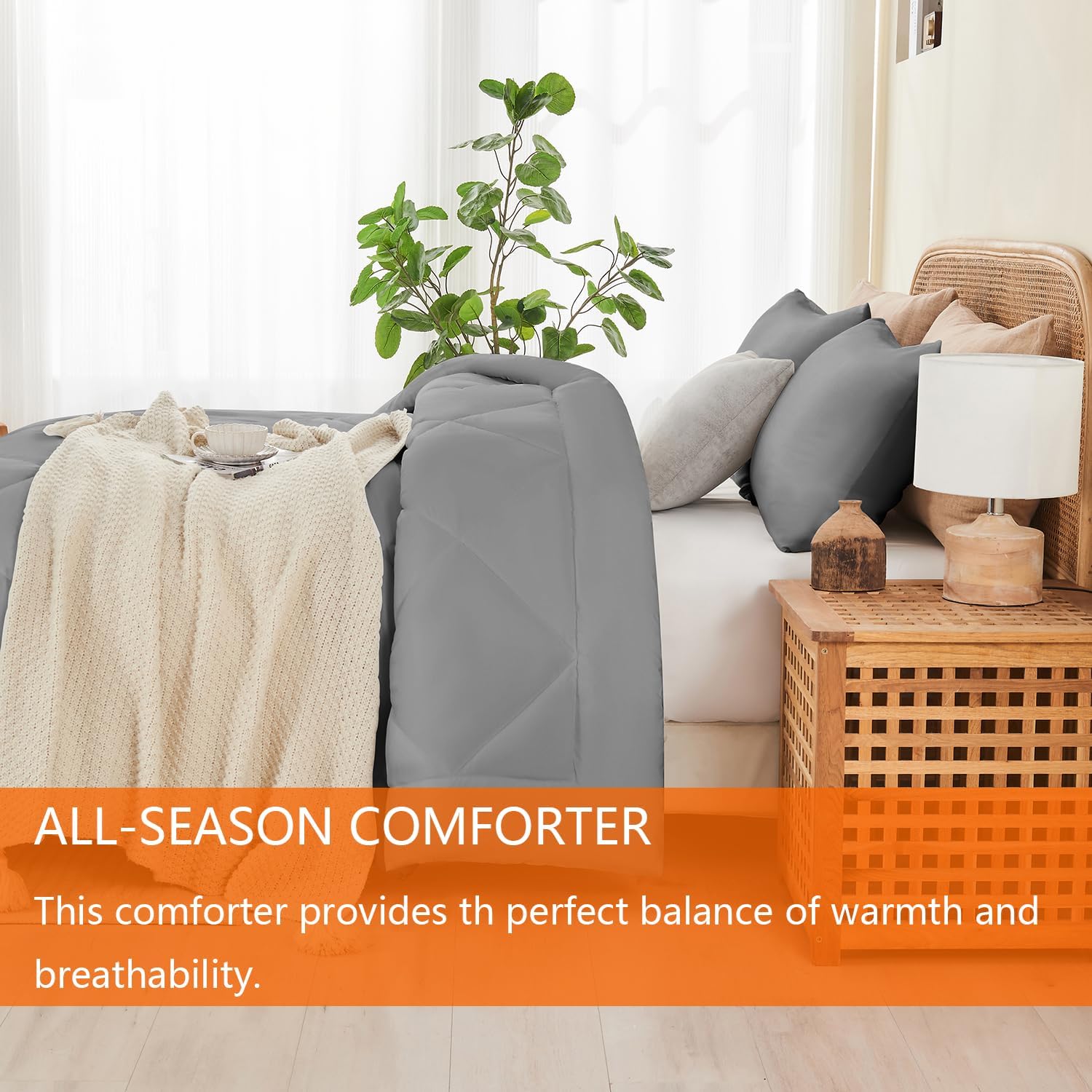 YOOHU Full Comforter Set Grey 3 Pieces All Season