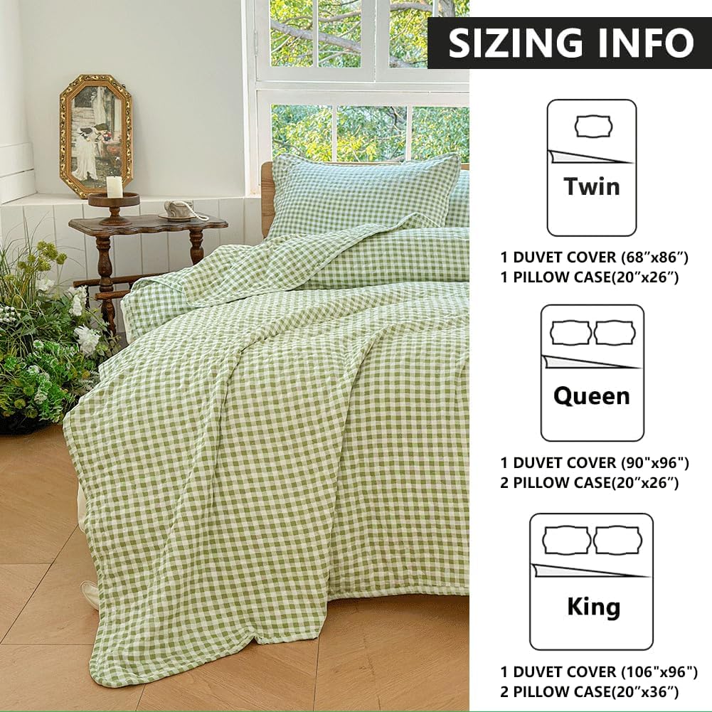 Sage Green Gingham King Quilt Set with Pillow Shams