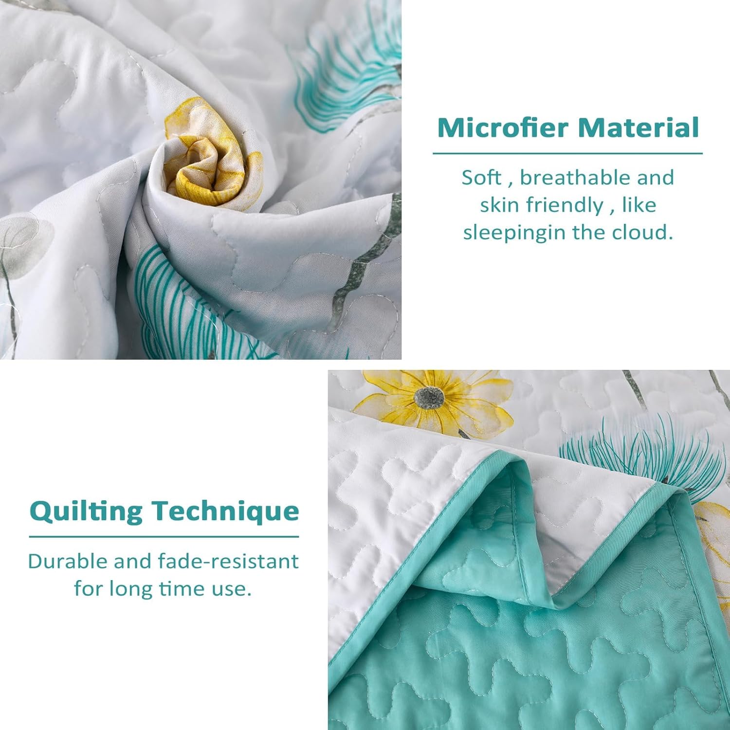 Dinjoy Floral Quilt Set Queen Size 3 Pieces 1