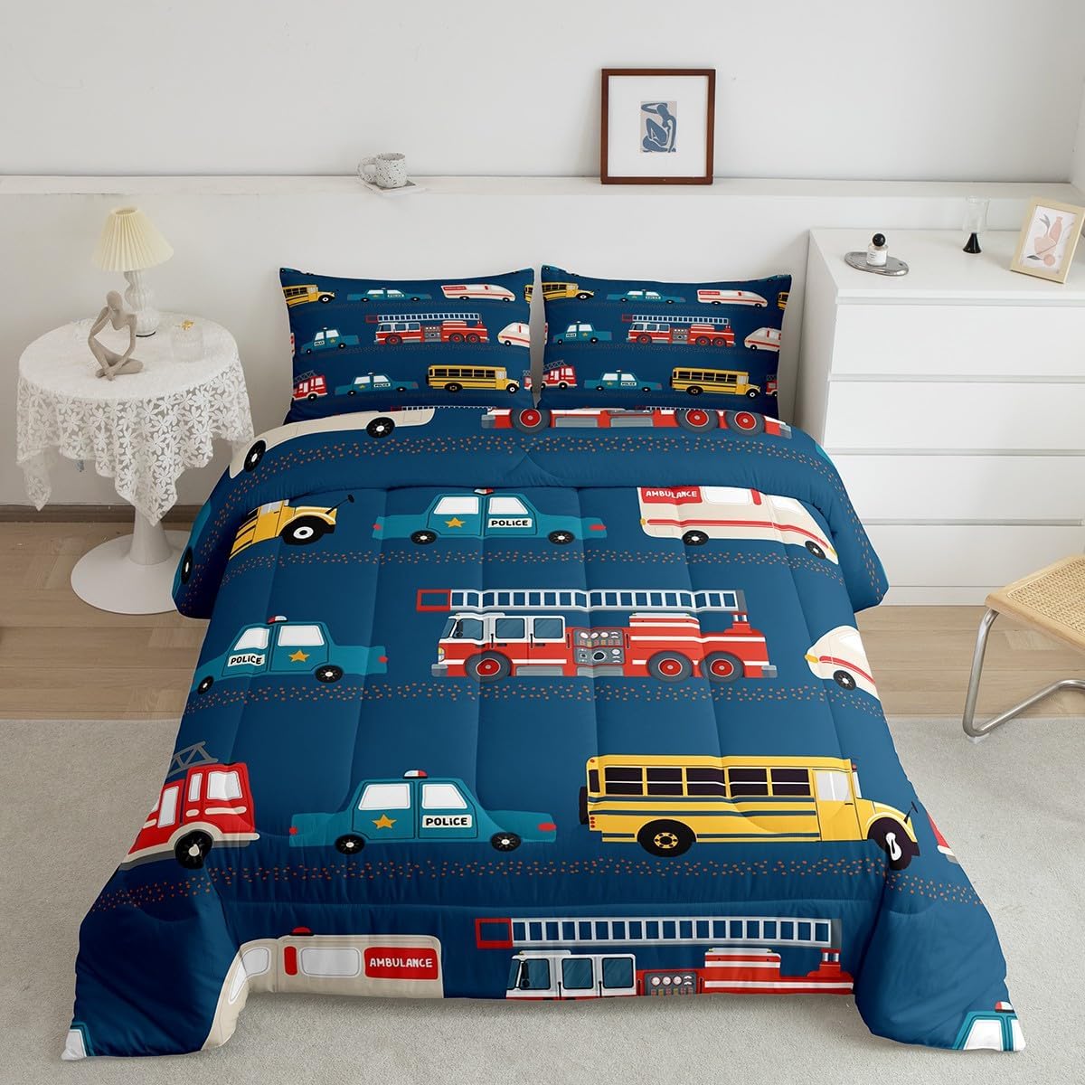 Feelyou Fire Truck Comforter Set for Kids