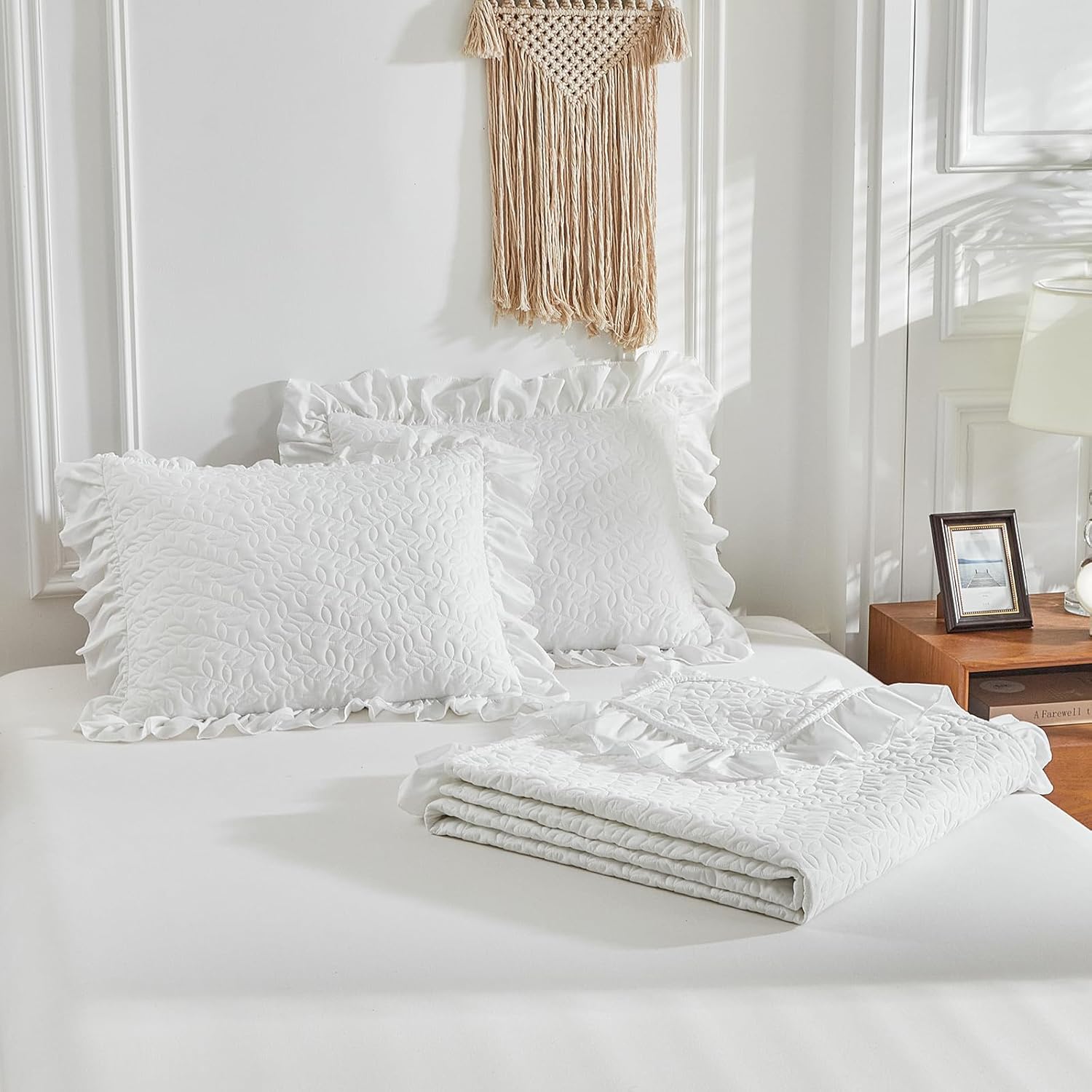 UOZZI BEDDING Ruffled Quilt Set California King Size 3PC