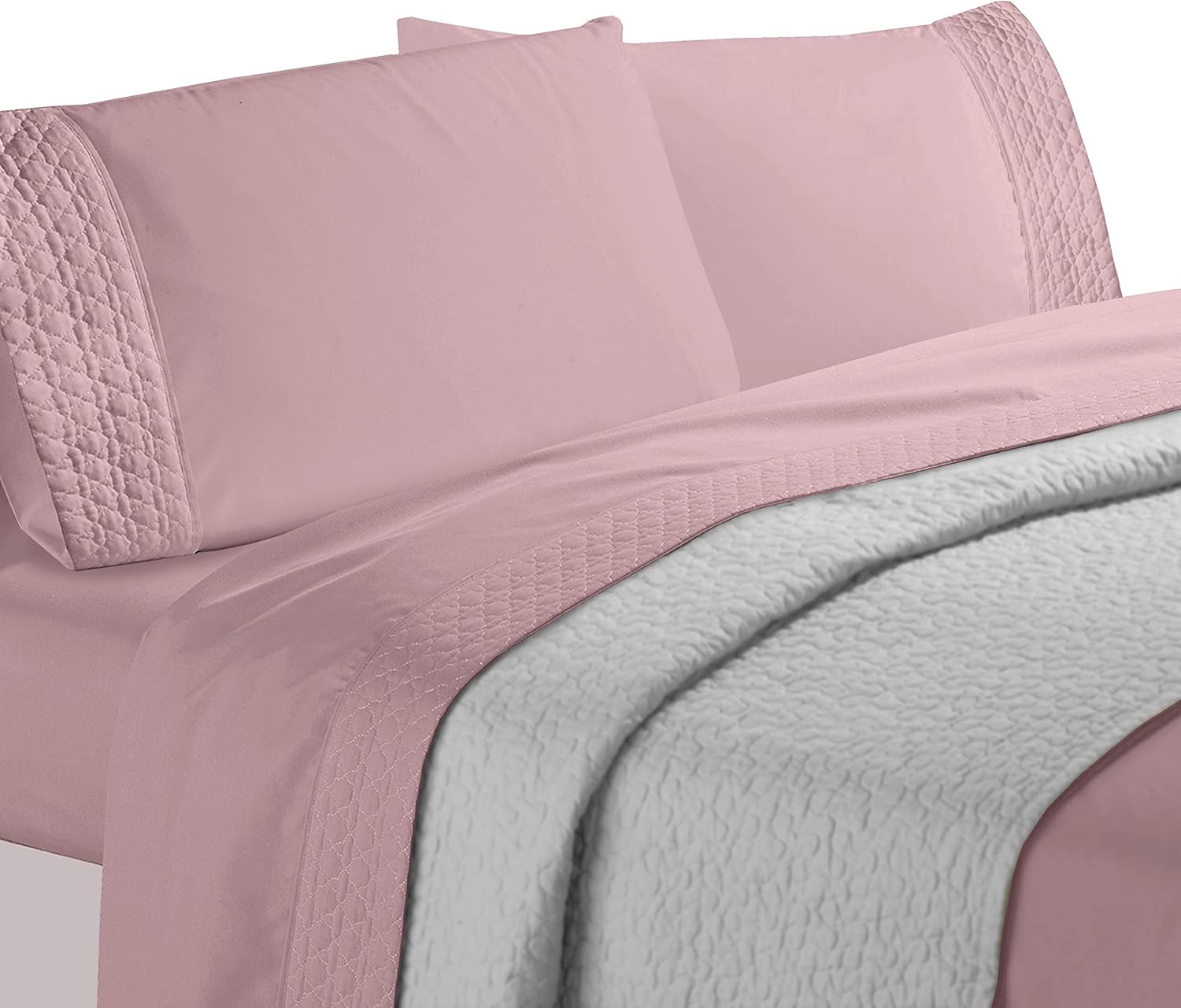 Elegant Comfort 4-Piece Quilted Bed Sheet Set - Dusty Rose