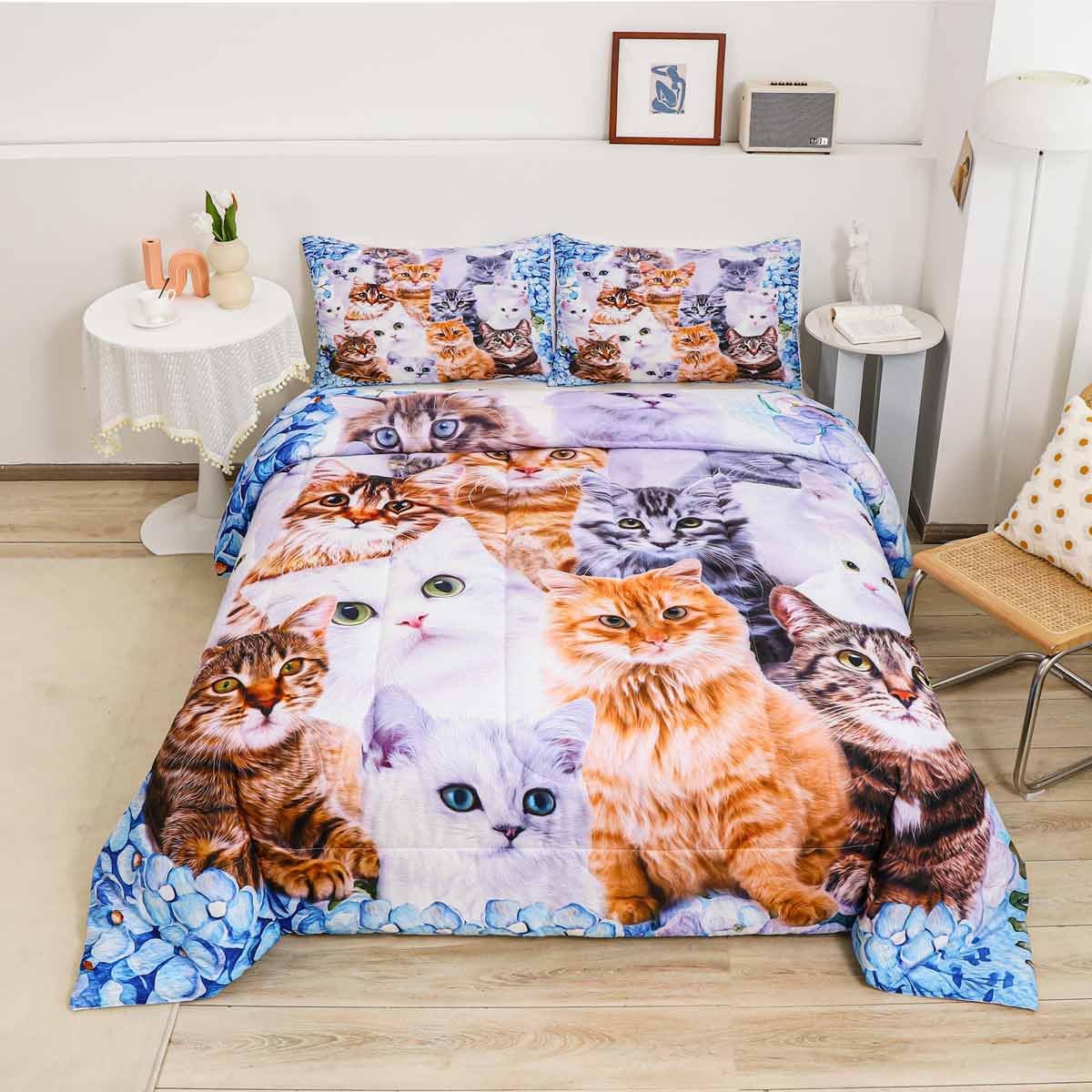 Feelyou Kids Cat Comforter Set 3Pcs