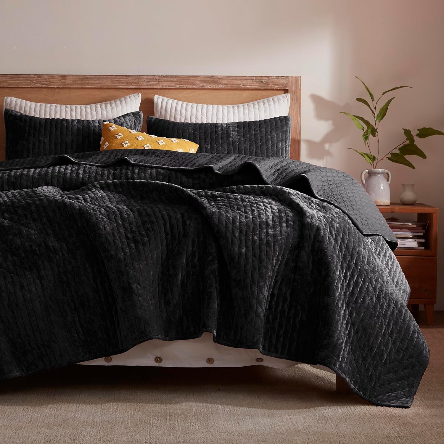 LEAONME Velvet Quilt Set Full Queen 90x98 1