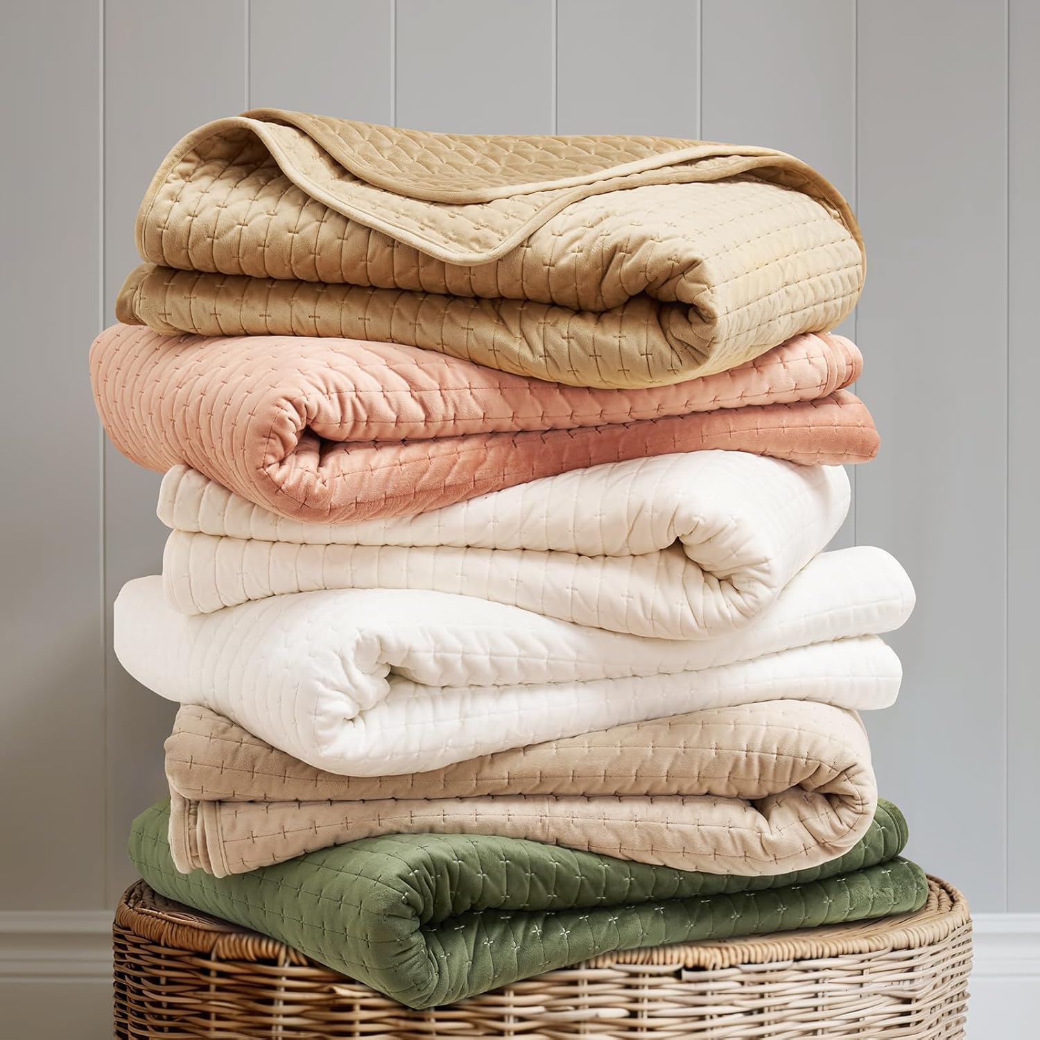 EVERGRACE Velvet Quilt Set King Size 3 Piece Light Taupe