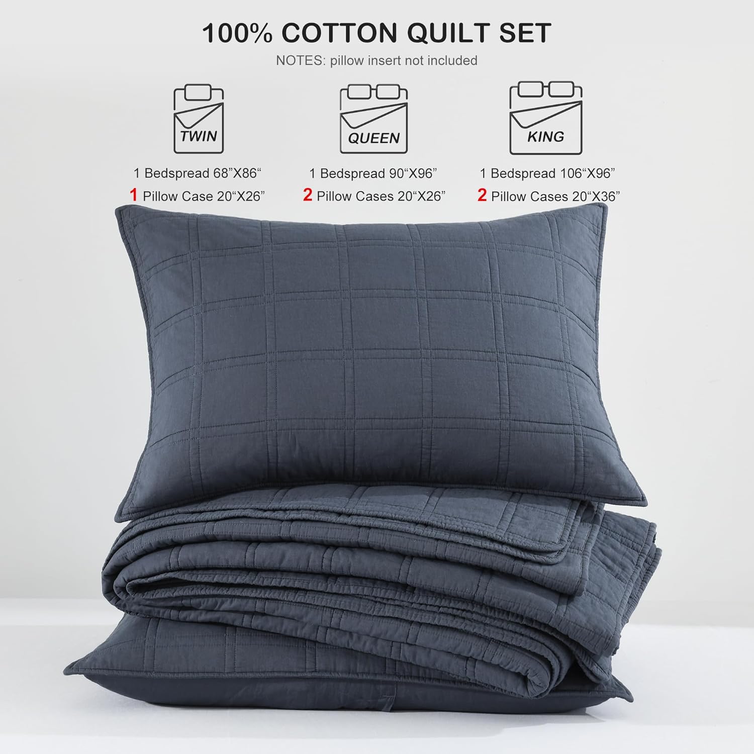 HORIMOTE HOME Denim Blue Queen Quilt Set 100 Cotton