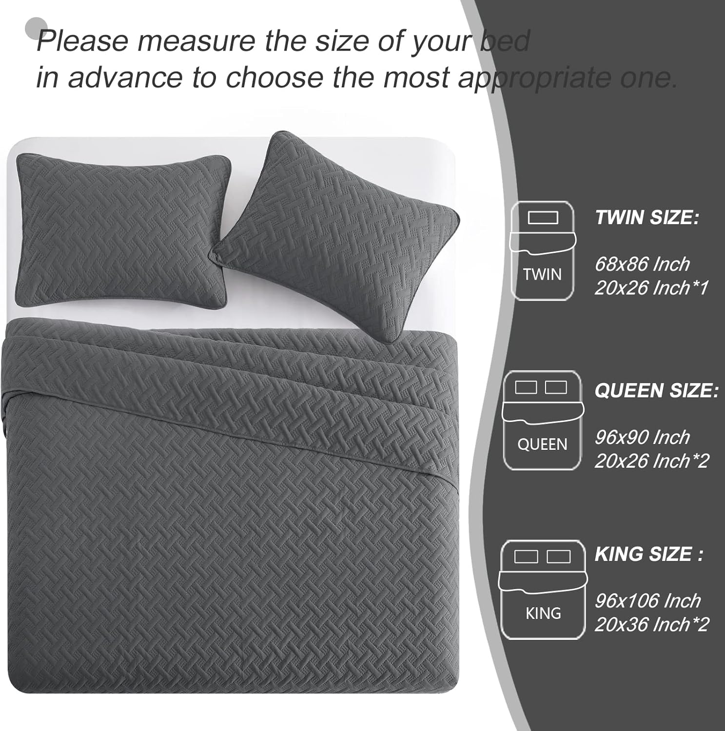 Exclusivo Mezcla Queen Quilt Set 3 Pieces Grey 1