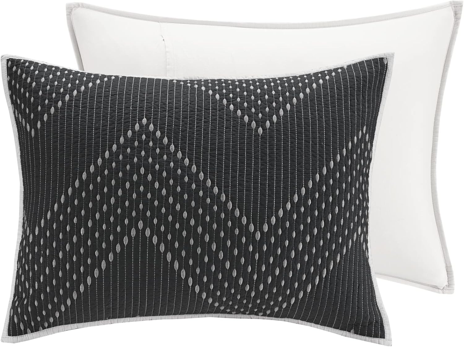 INKIVY Reversible Chevron Cotton Quilt Set - 3 Piece Black FullQueen
