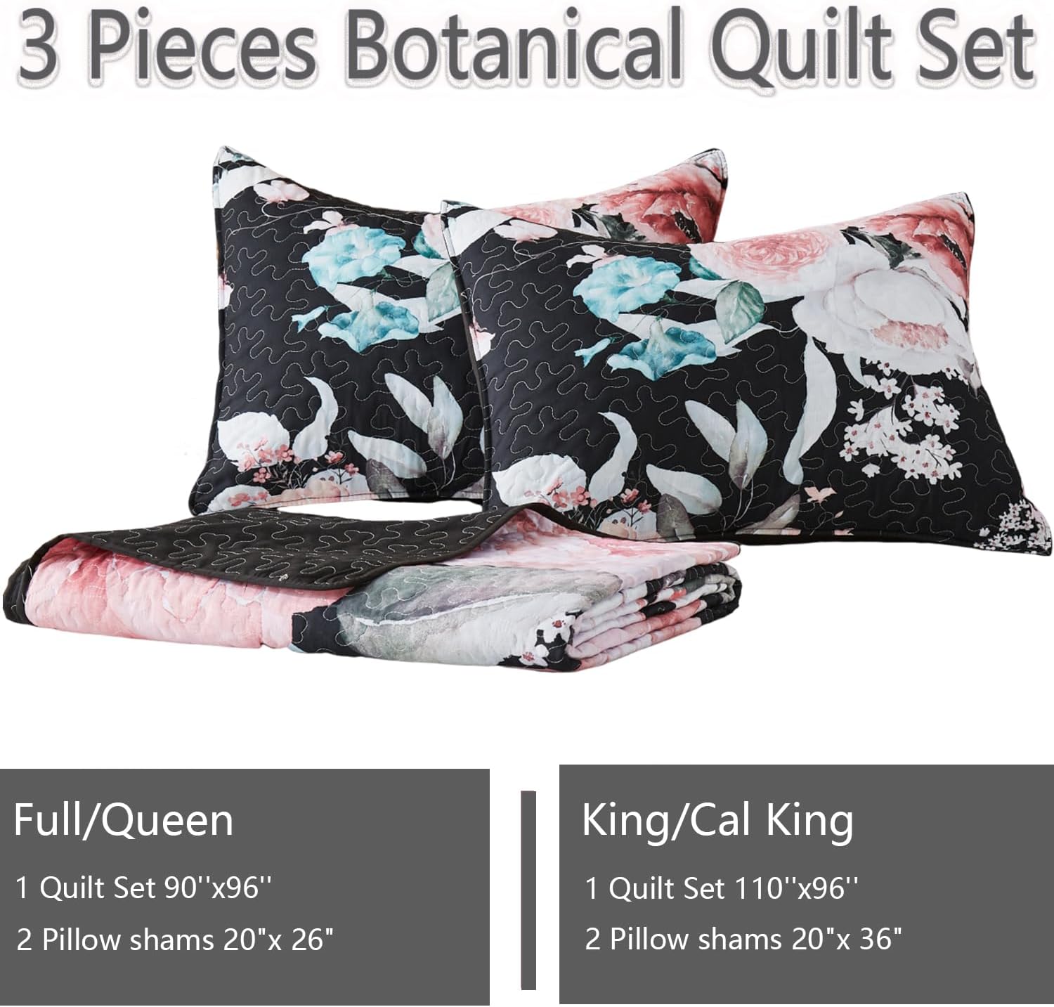 Yogeneg Pink Floral Full Queen Quilt Set