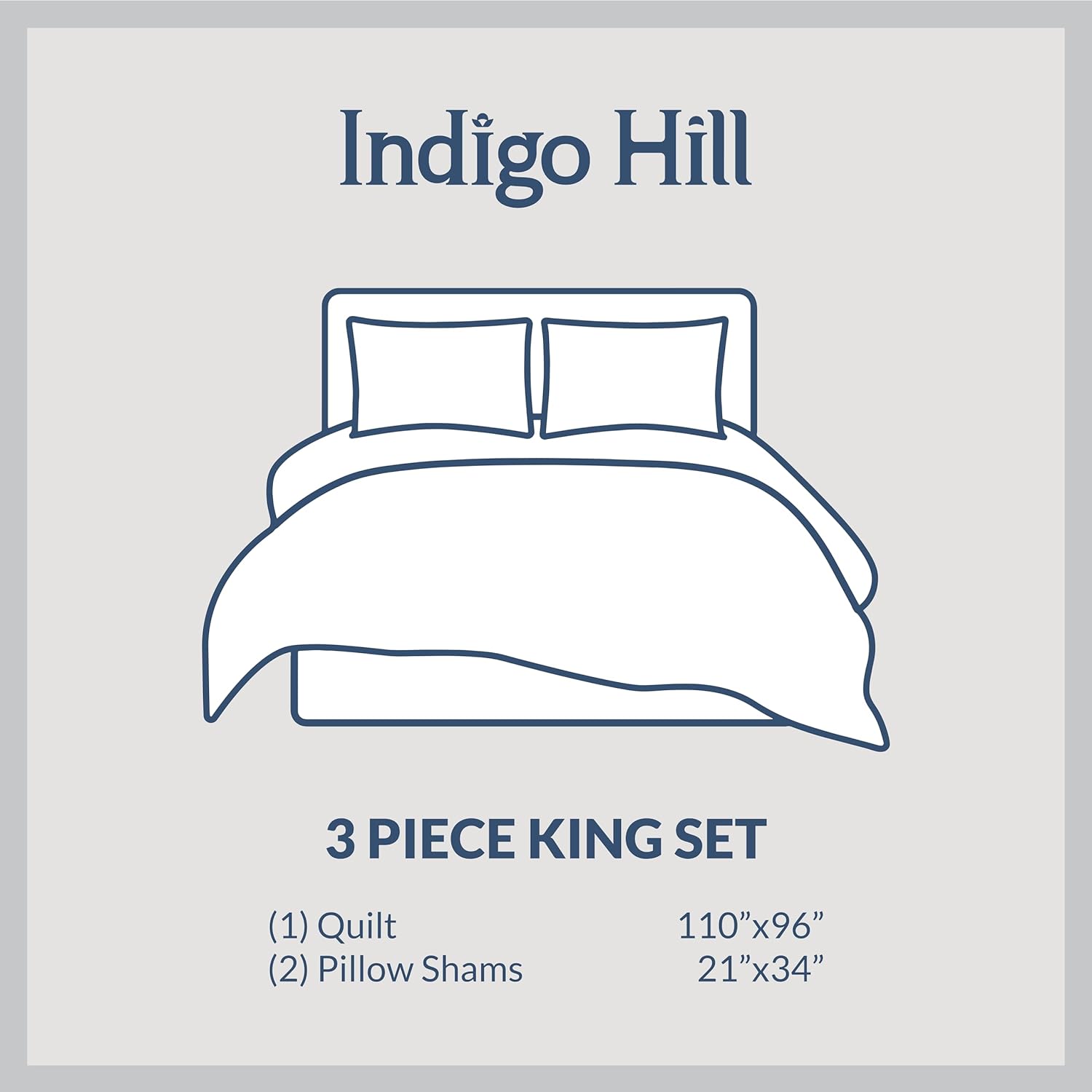 Indigo Hill 3-Piece King Quilt Set - Charcoal Cotton Shabby Chic