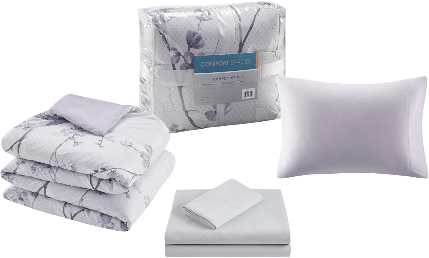Comfort Spaces Bed in a Bag Set Kate Grey Purple