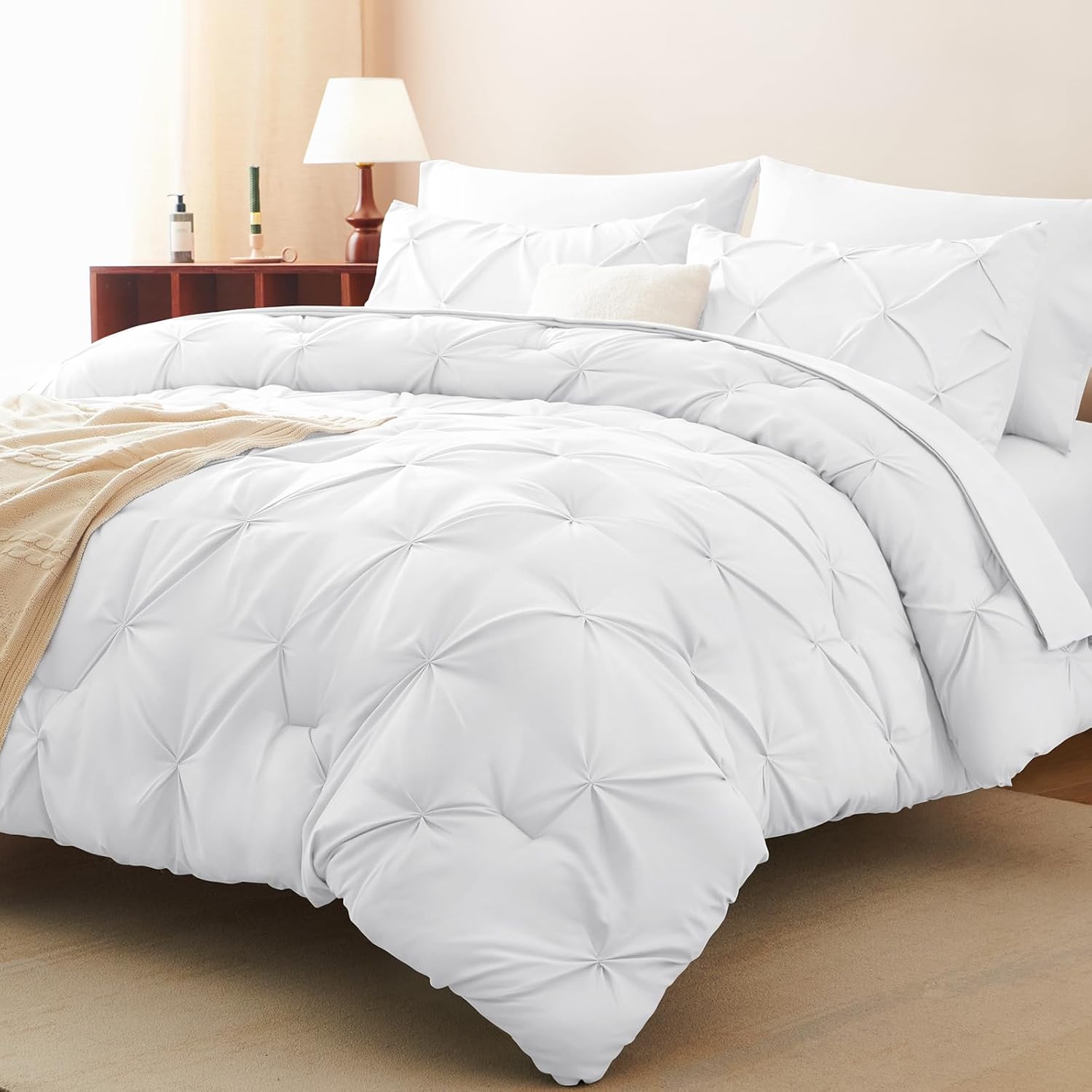 CozyLux Twin XL Comforter Set White - 5 Piece Bed in a Bag
