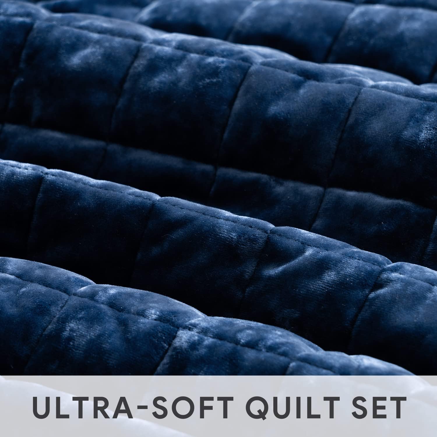 RECYCO Luxury Velvet Quilt Set King Size Navy Blue 1