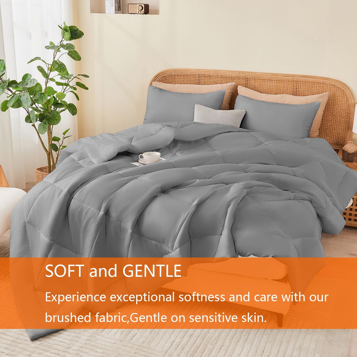 YOOHU Full Comforter Set Grey 3 Pieces All Season
