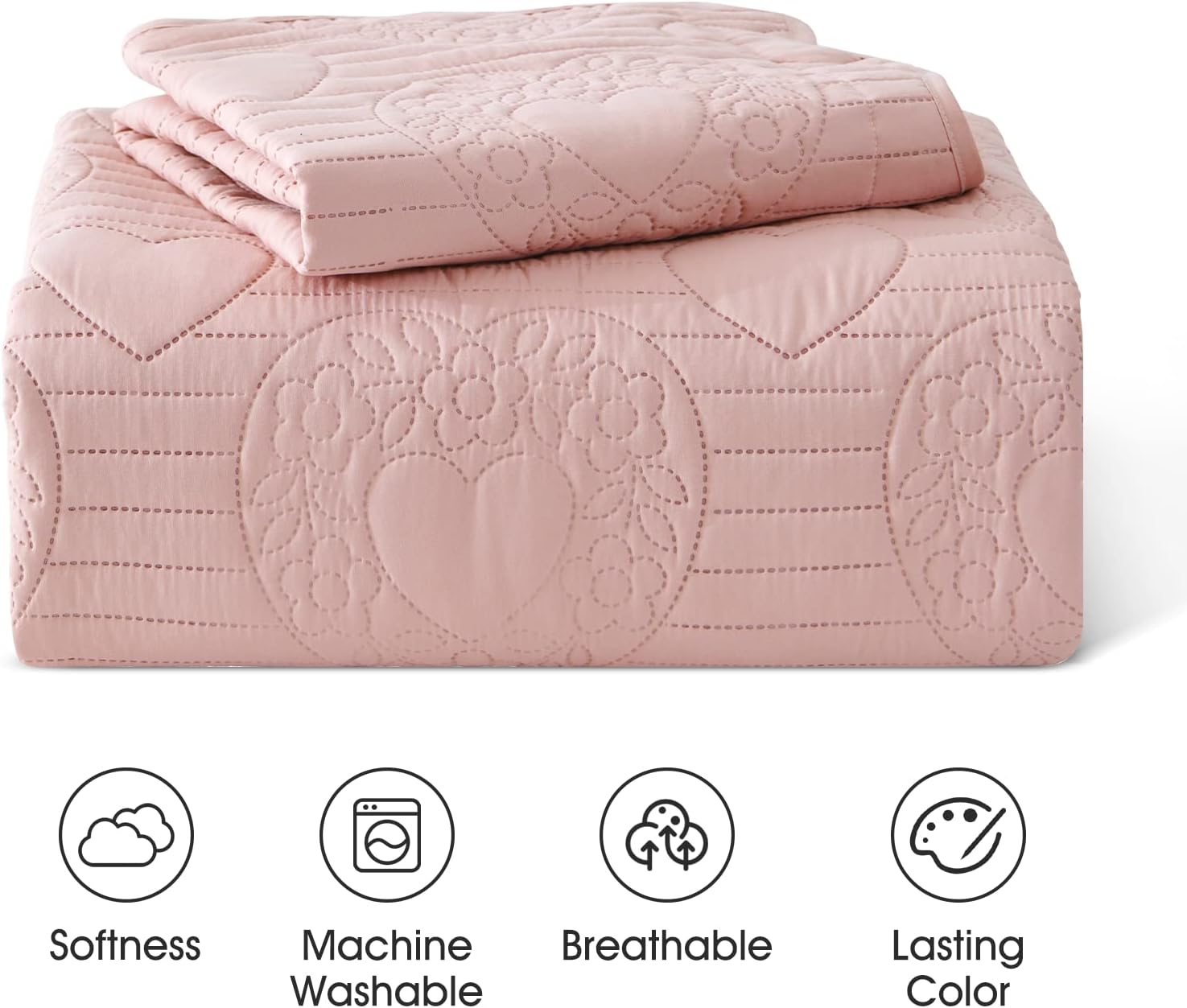 Auemtyn Light Pink Heart Pattern Quilt Set 2 Pieces 1