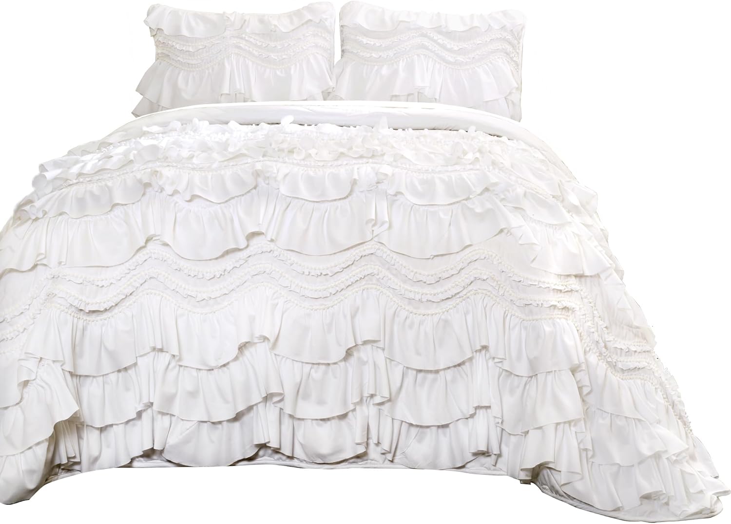 Lush Decor Kemmy Ruffled Quilt Set 3 Piece White