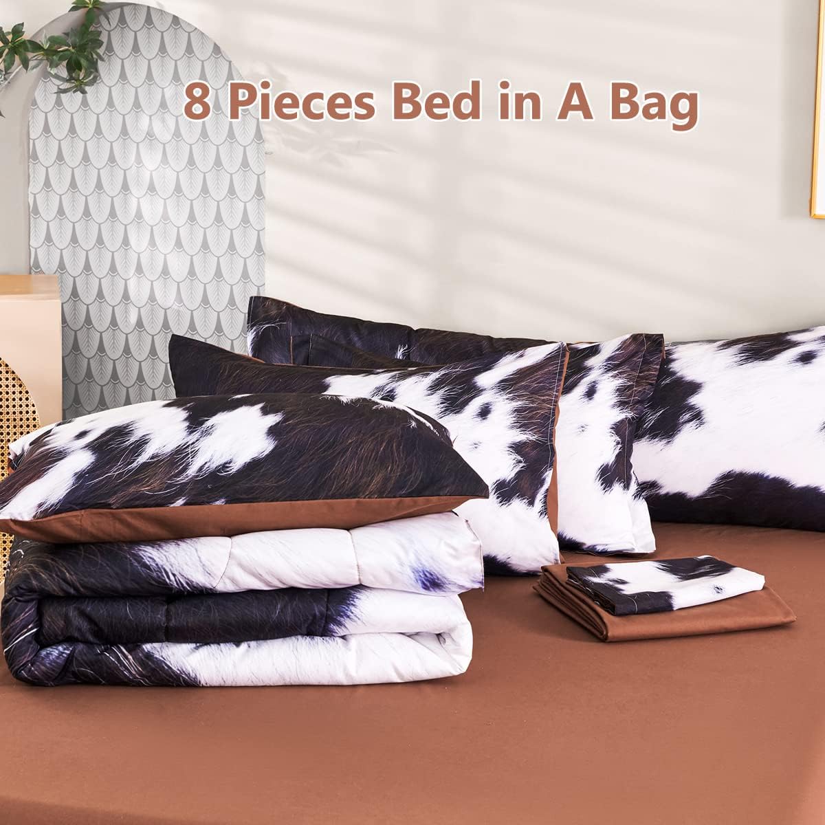 SUCSES Cow Print Comforter Set Queen Size 8Pcs