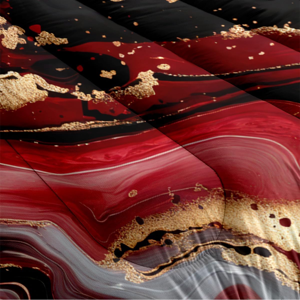 Red Black Marble Comforter Set King Size
