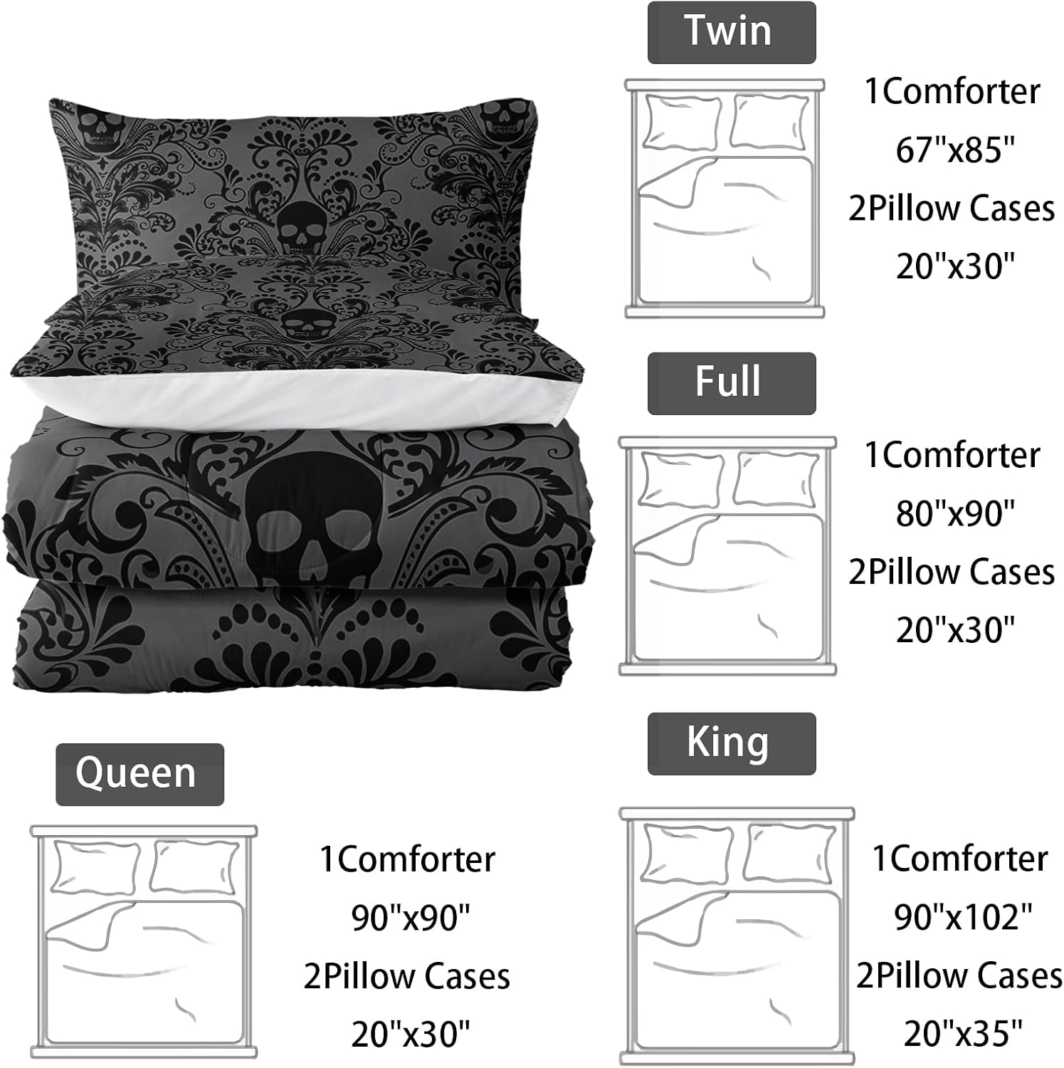 Nttopship Gothic Floral Comforter Set King Size