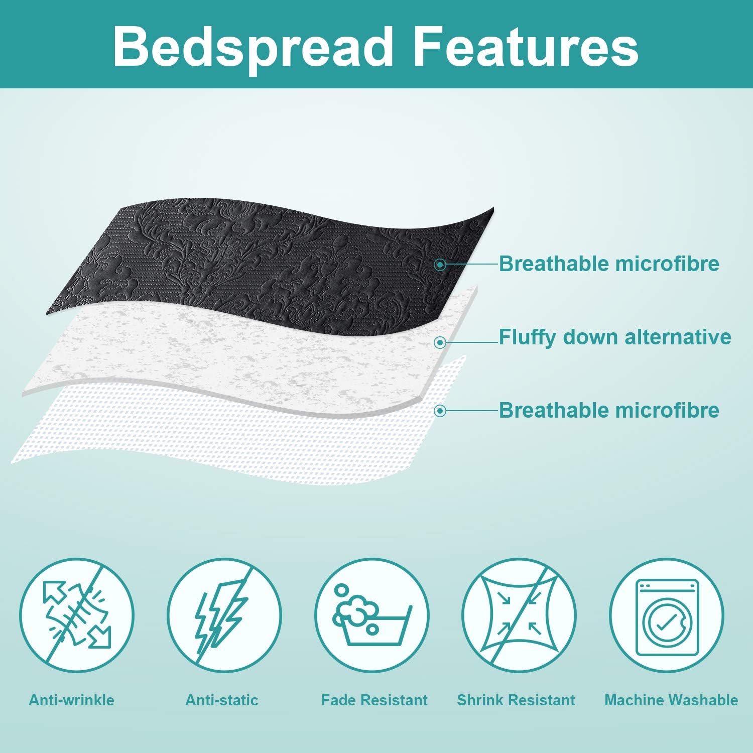 Hansleep Black Quilt Queen Set - 3 Piece Damask Ultra Soft Coverlet Bedding
