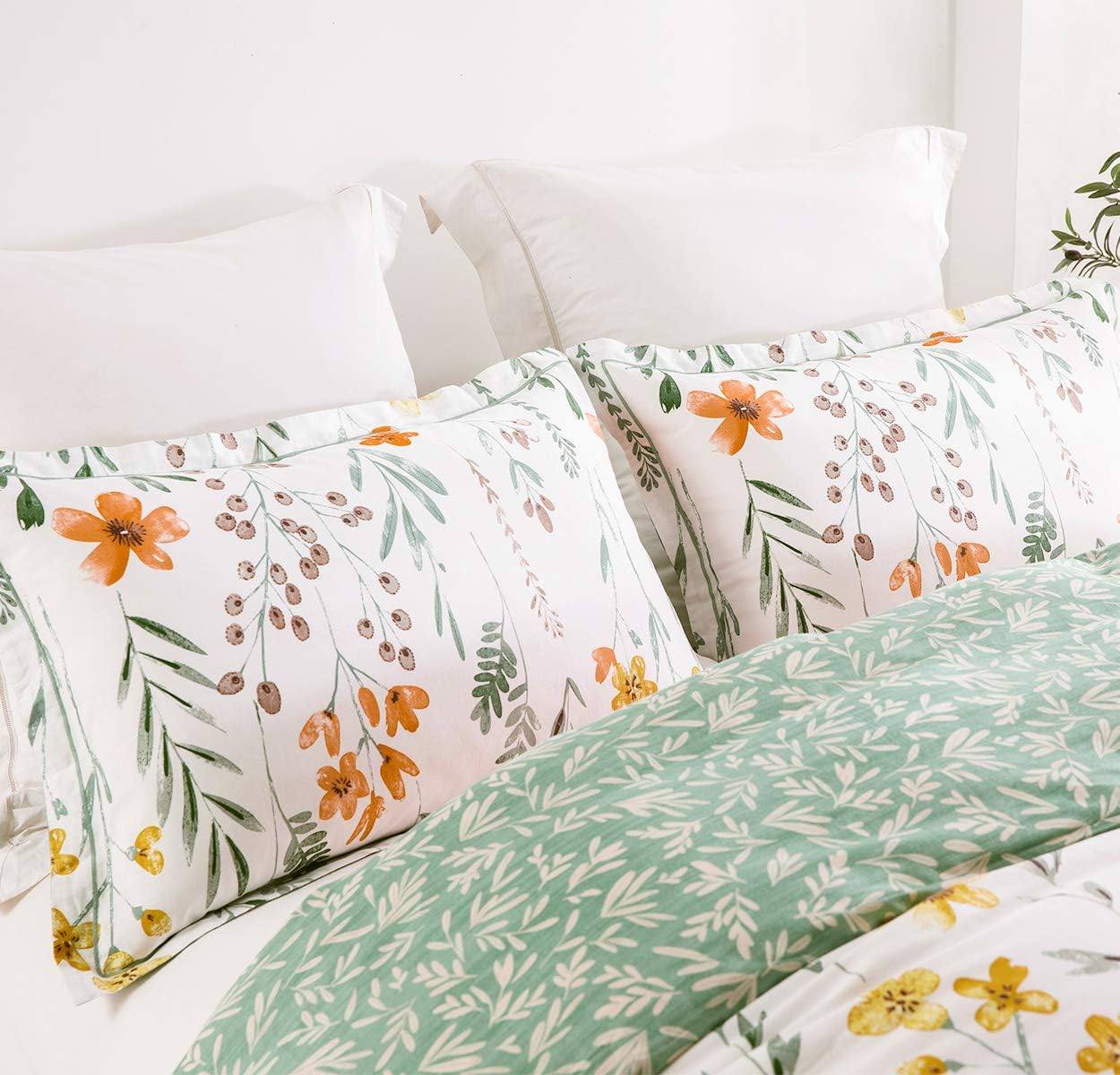 SLEEPBELLA King Size Comforter Set Yellow Flowers Green Botanical Print