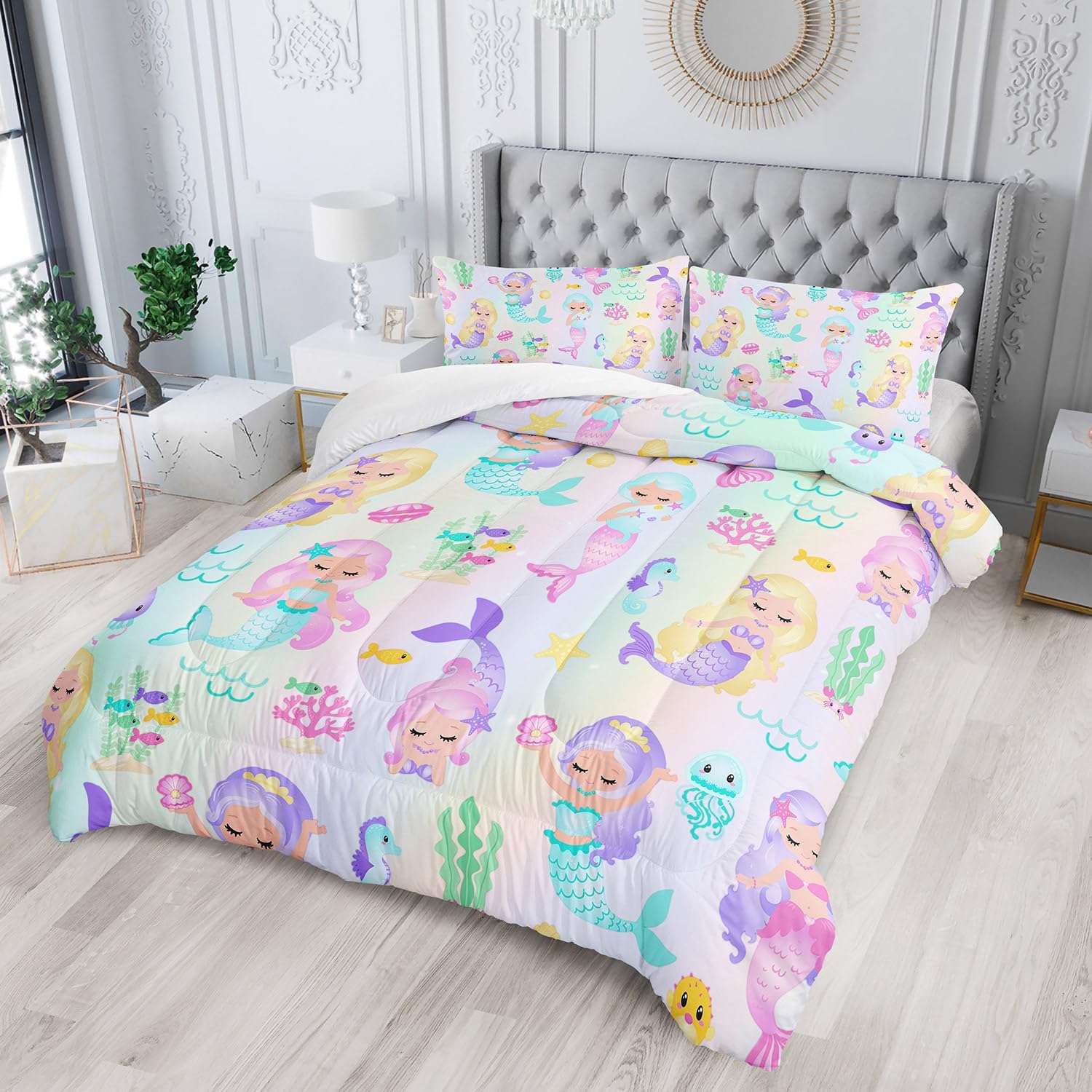 XYNHML Rainbow Mermaid Comforter Set Twin Full Queen