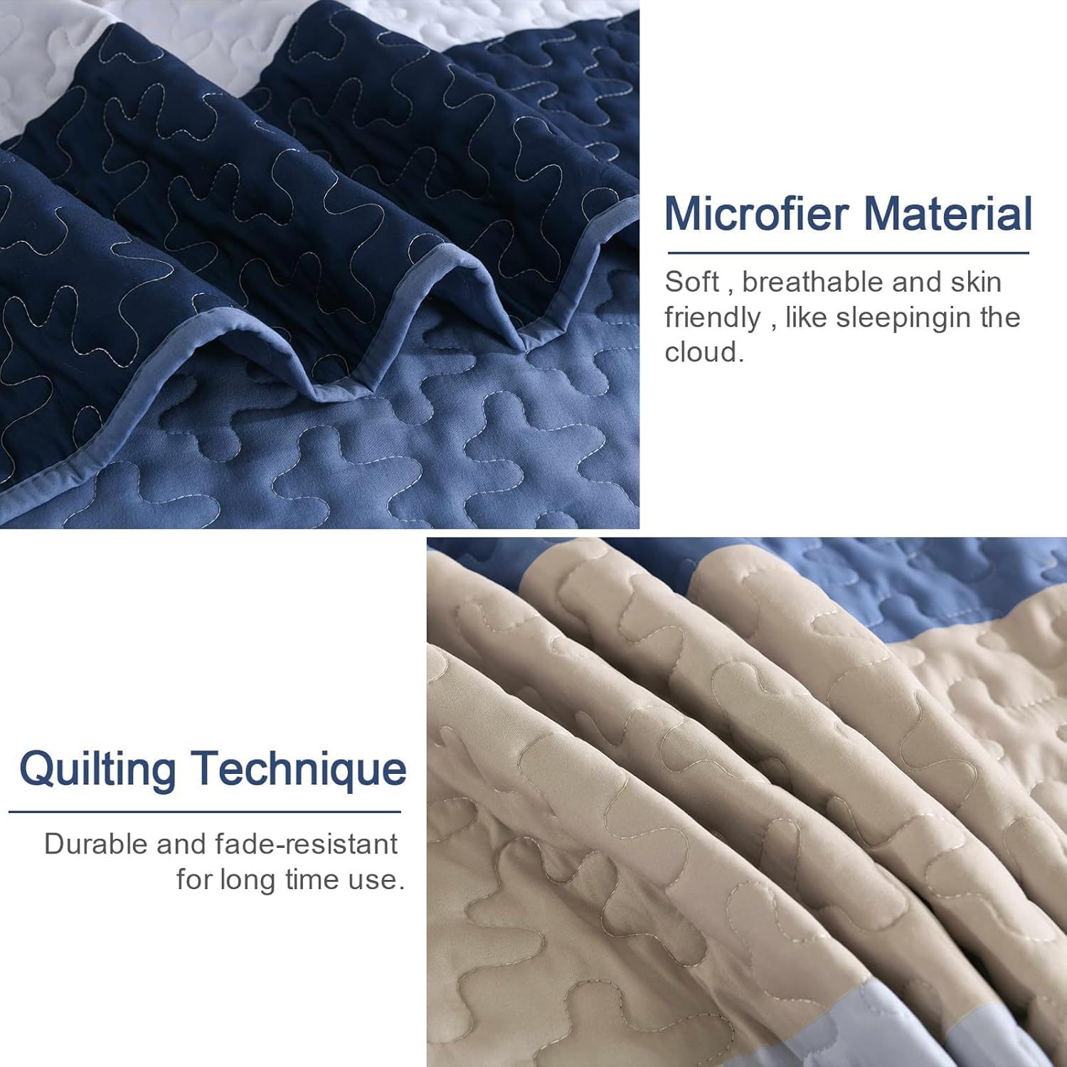Dinjoy Blue Boho Quilt Set Queen Size 3 Pieces 1