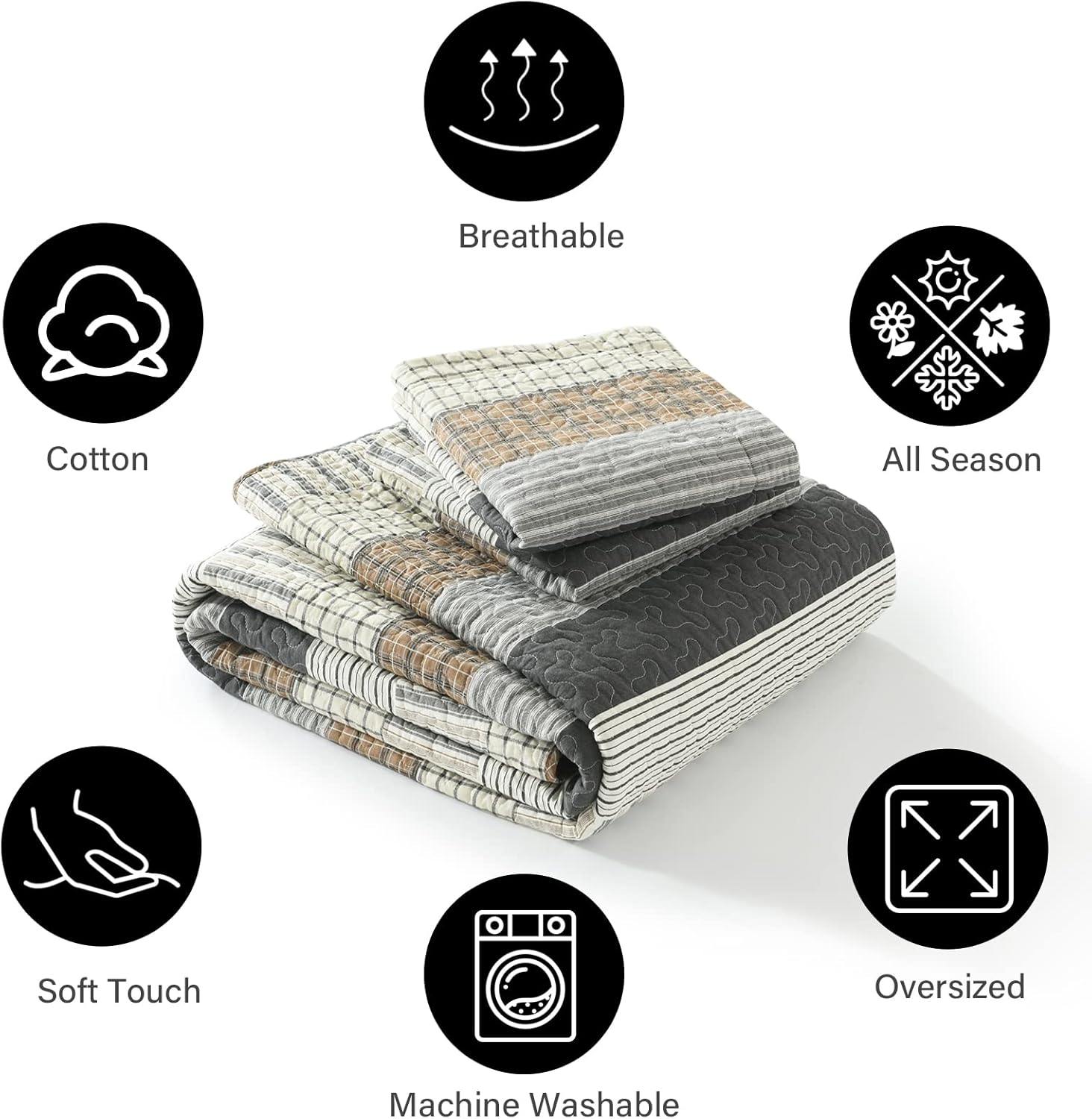 PANGUSHAN 100 Cotton King Quilt Set 3 Pieces