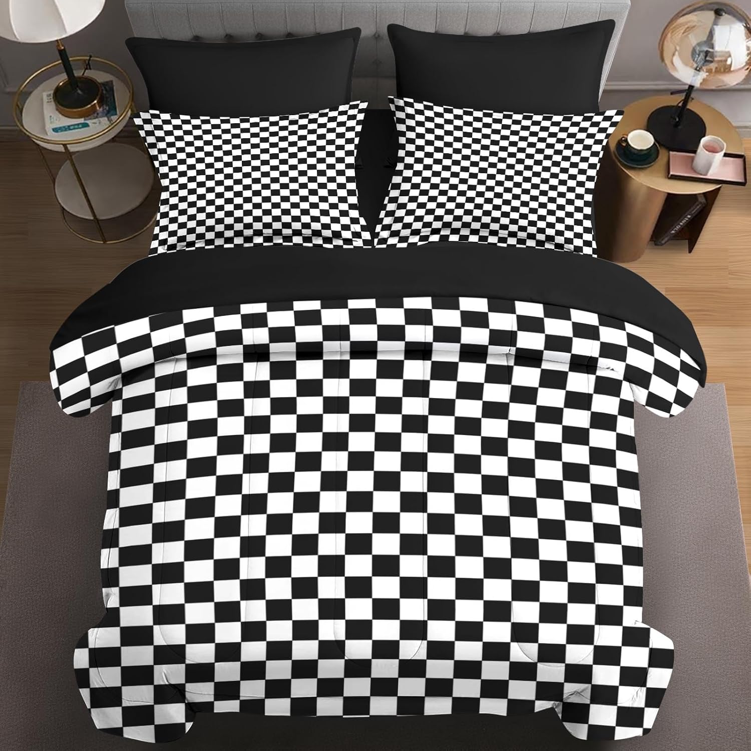 Nesphy Plaid Checkerboard Quilt Comforter Set 5 Pcs Twin Size