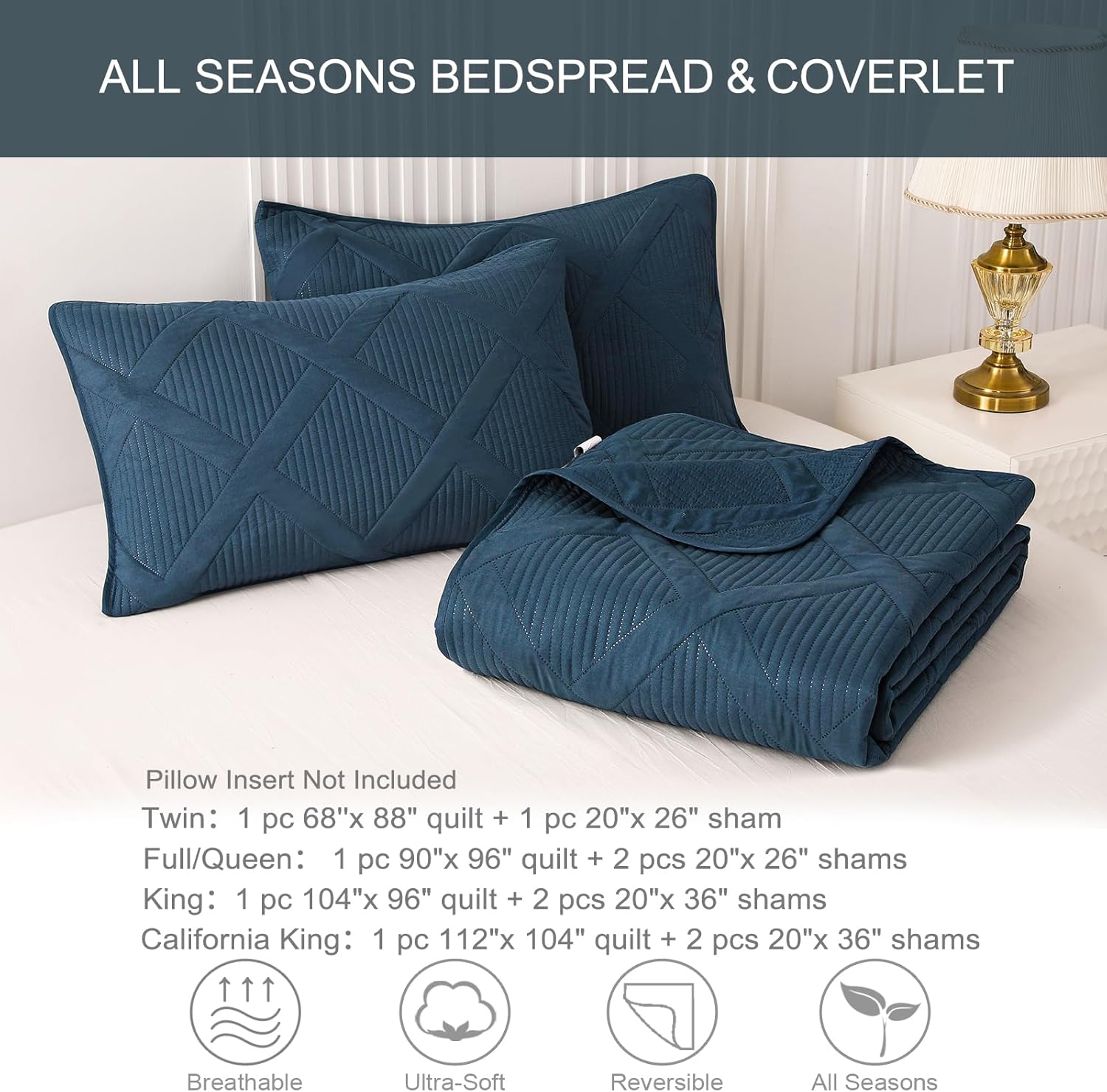Exclusivo Mezcla King Quilt Set 3 Piece Navy Blue Striped