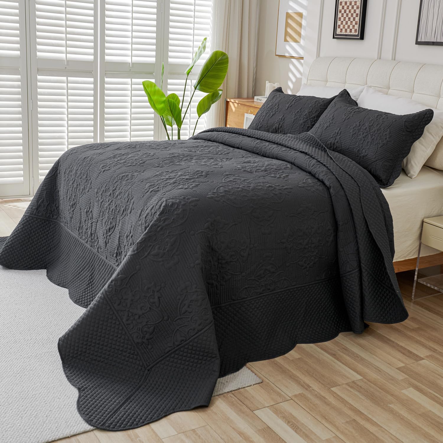 EVENHUG Quilt Set King Size Dark Grey 120x120