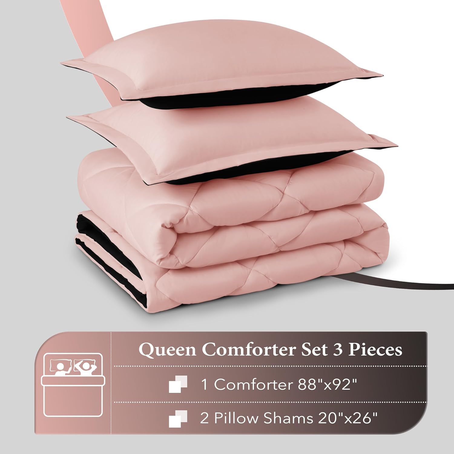 Downluxe Queen Comforter Set - Pink and Black 1