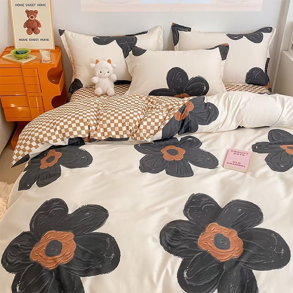 Houseri Black Floral Comforter Set Queen Size