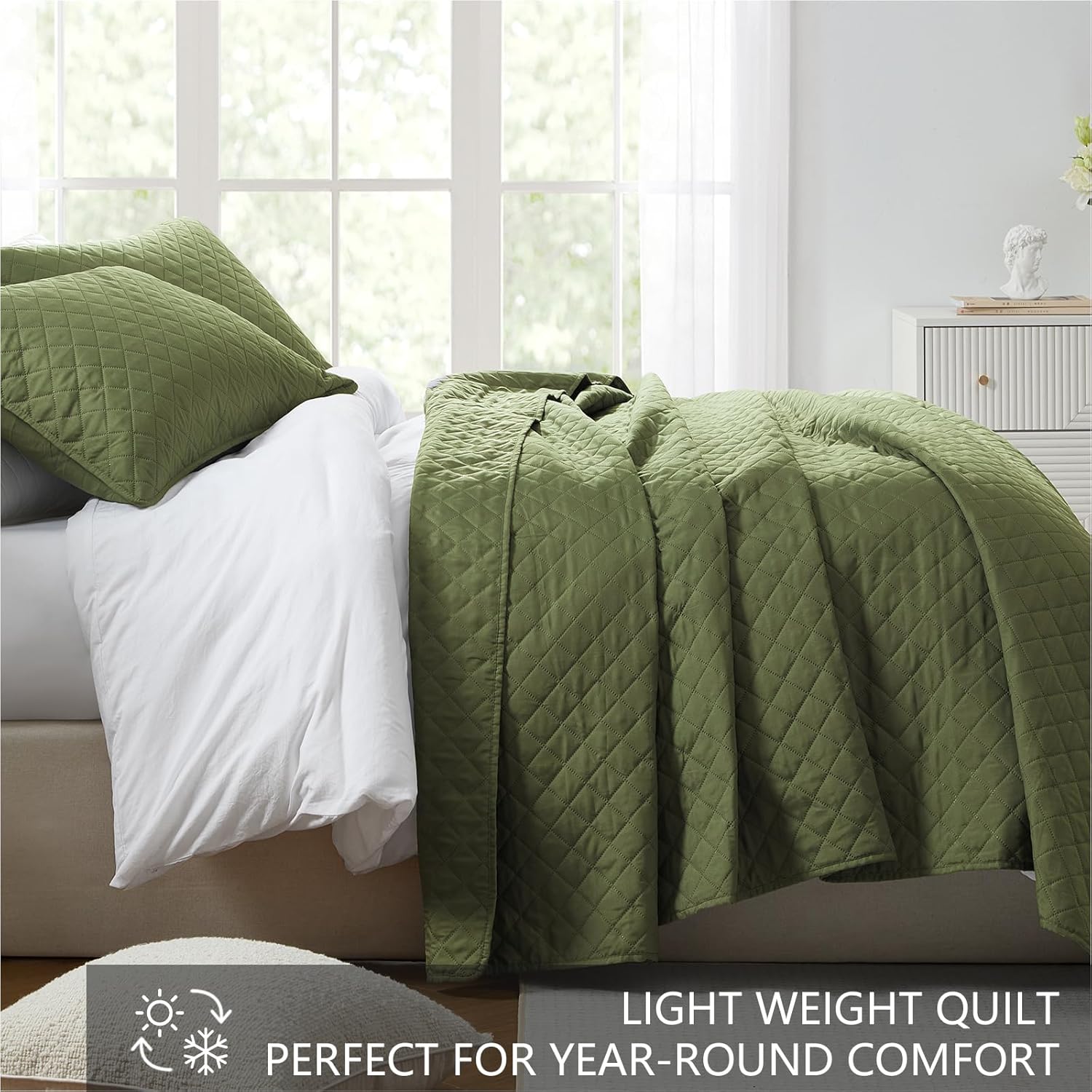 Homelike Moment Queen Quilt Set Olive Green 1