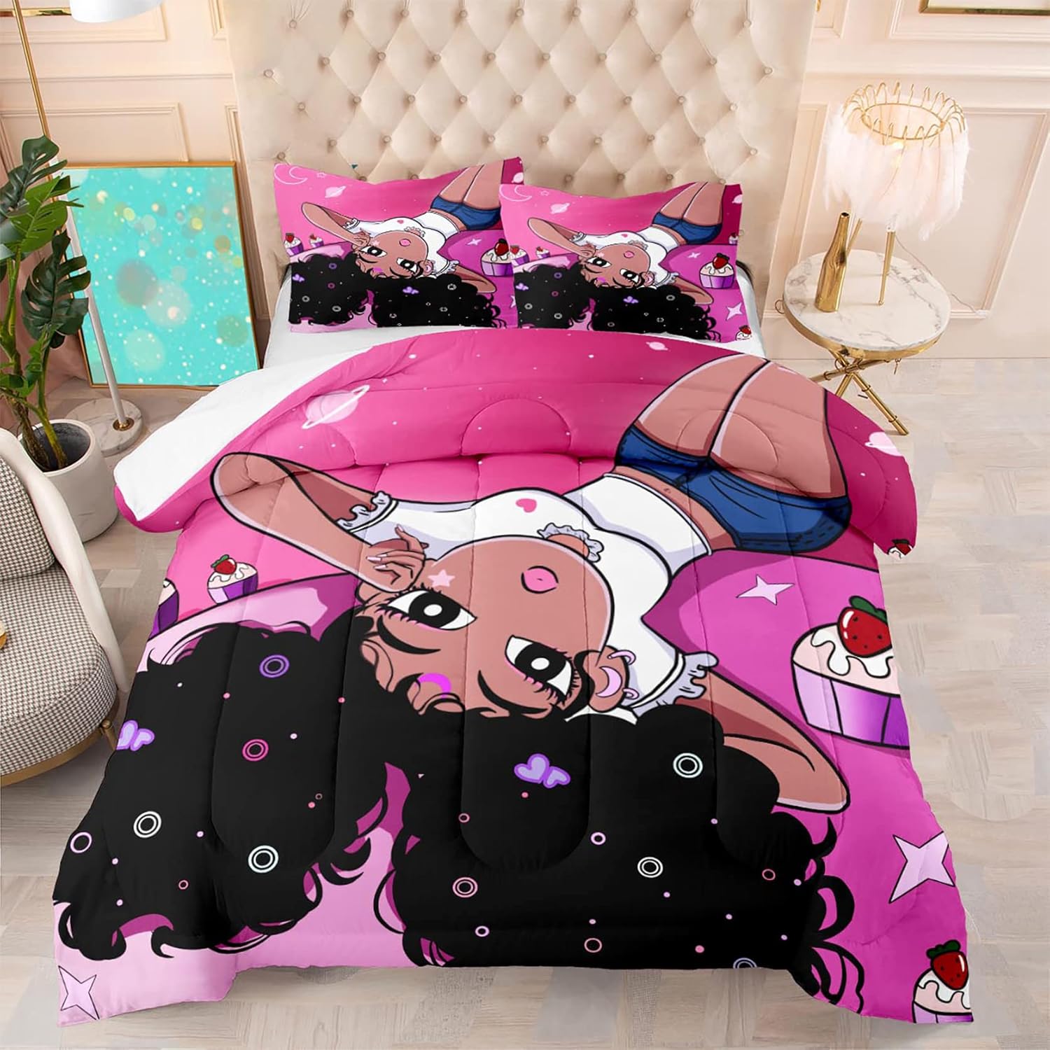 Black Girl Comforter Set with 2 Pillowcases