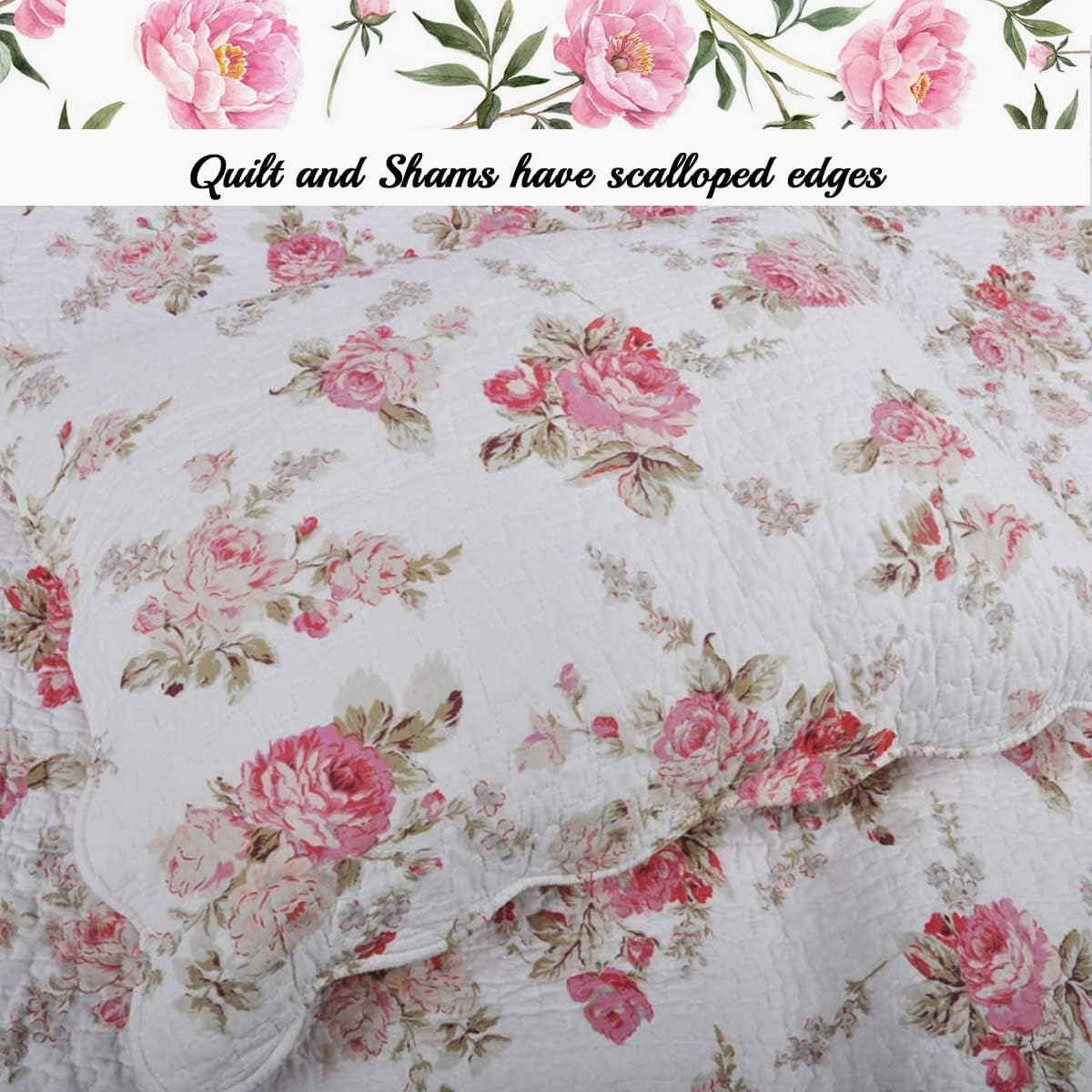 Cozy Line Romantic Pink Peony Reversible Quilt Set