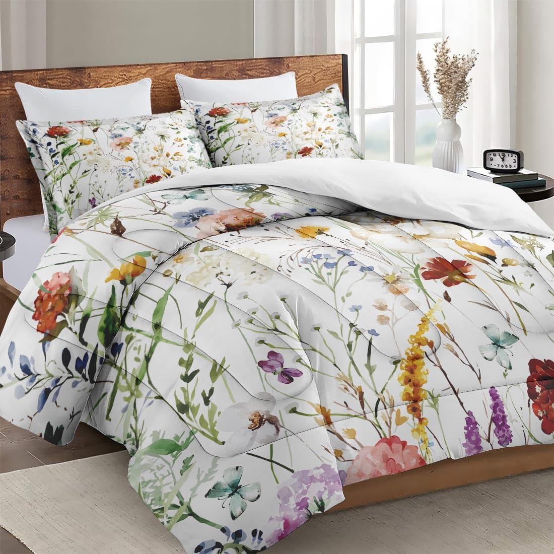 WeCozy Queen Comforter Set with 2 Pillowcases Wildflower Design