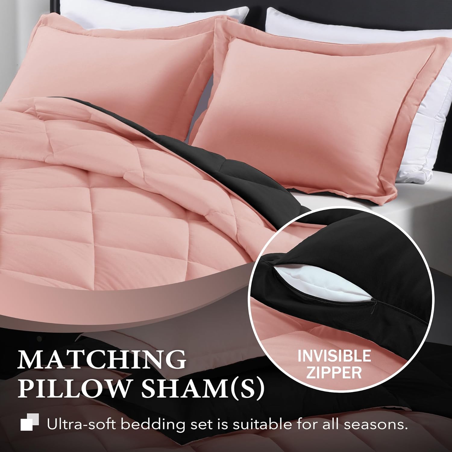 Downluxe Queen Comforter Set - Pink and Black 1