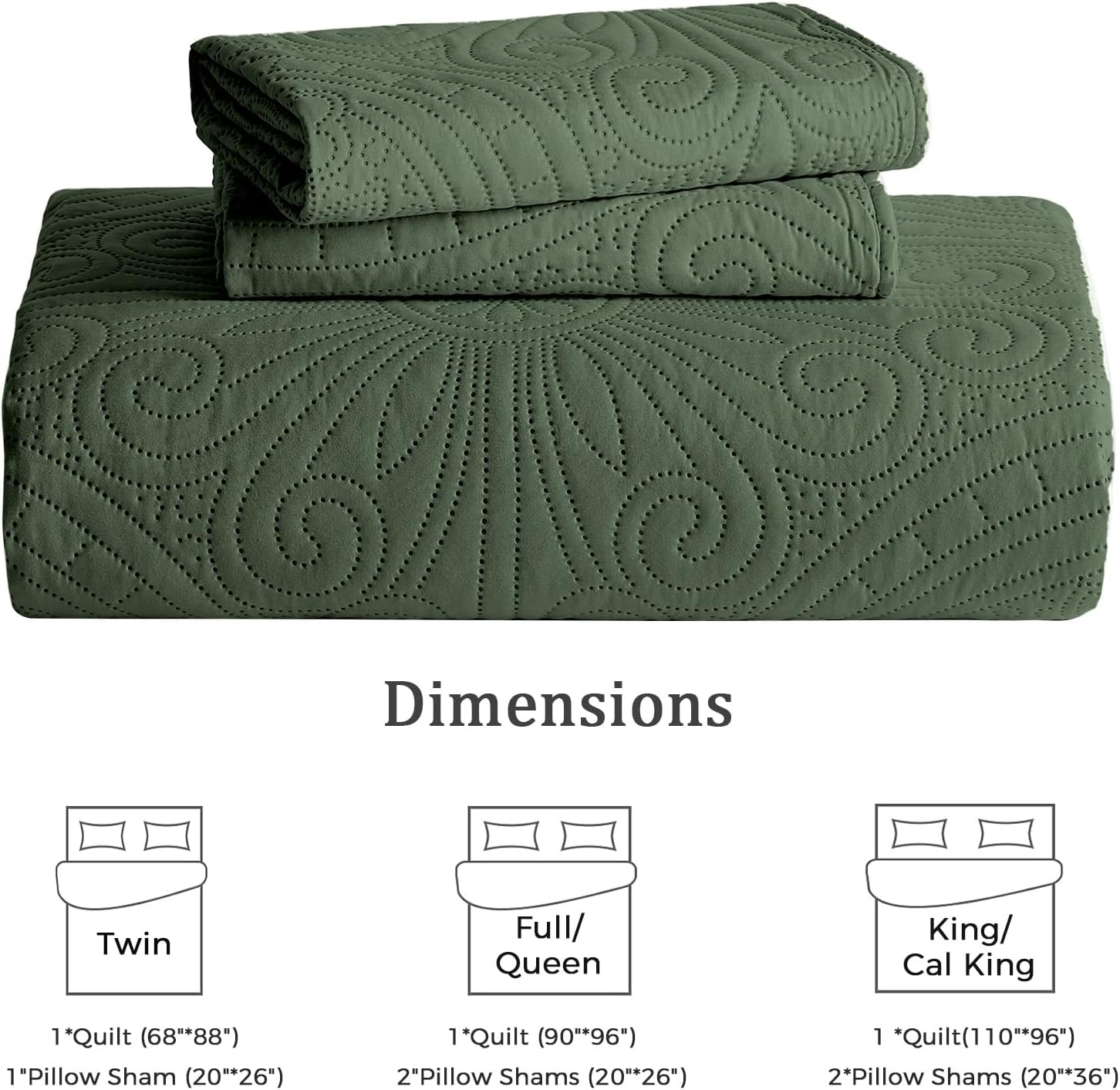 WURUIBO KingCal King Quilt Set Olive Green