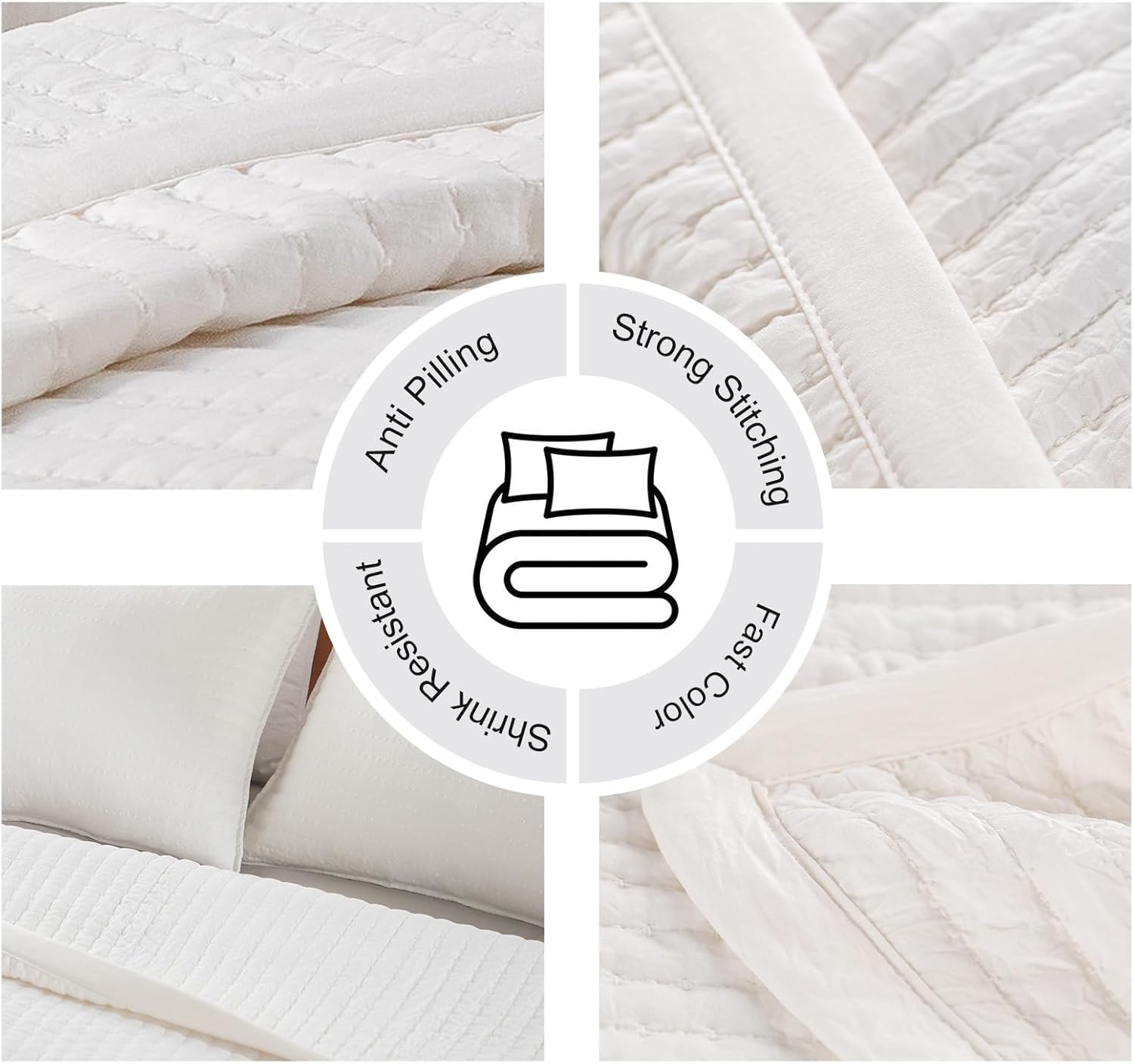 DAWNDIOR Queen Quilt Set 90x90 Ivory 3 Layer Lightweight