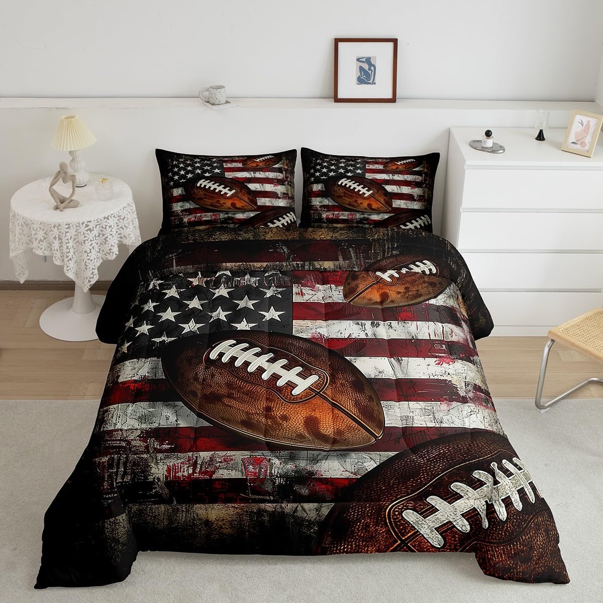 Feelyou American Football Comforter Set Kids Sports Theme