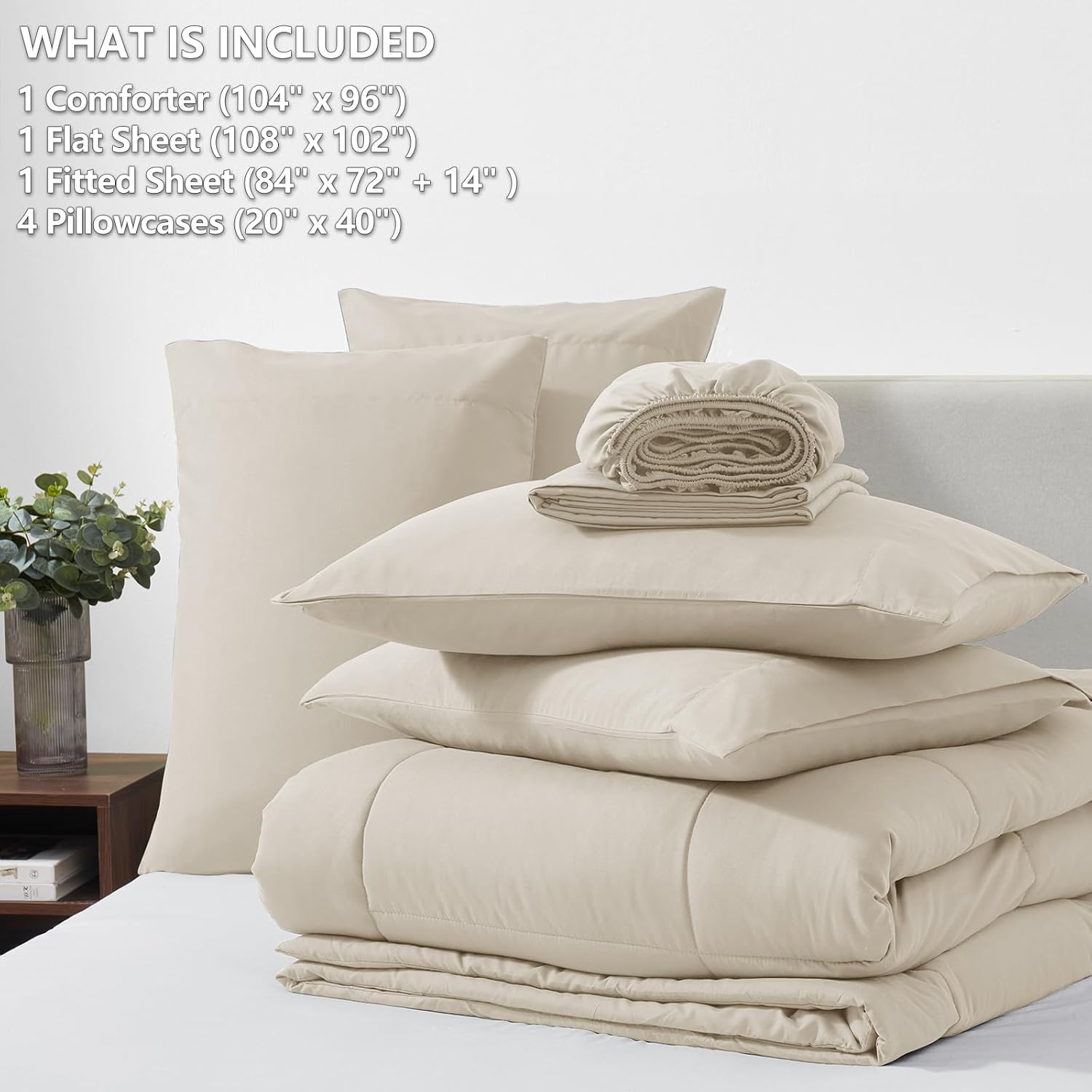CozyLux Beige Cal King 7-Piece Bed in a Bag Comforter Set