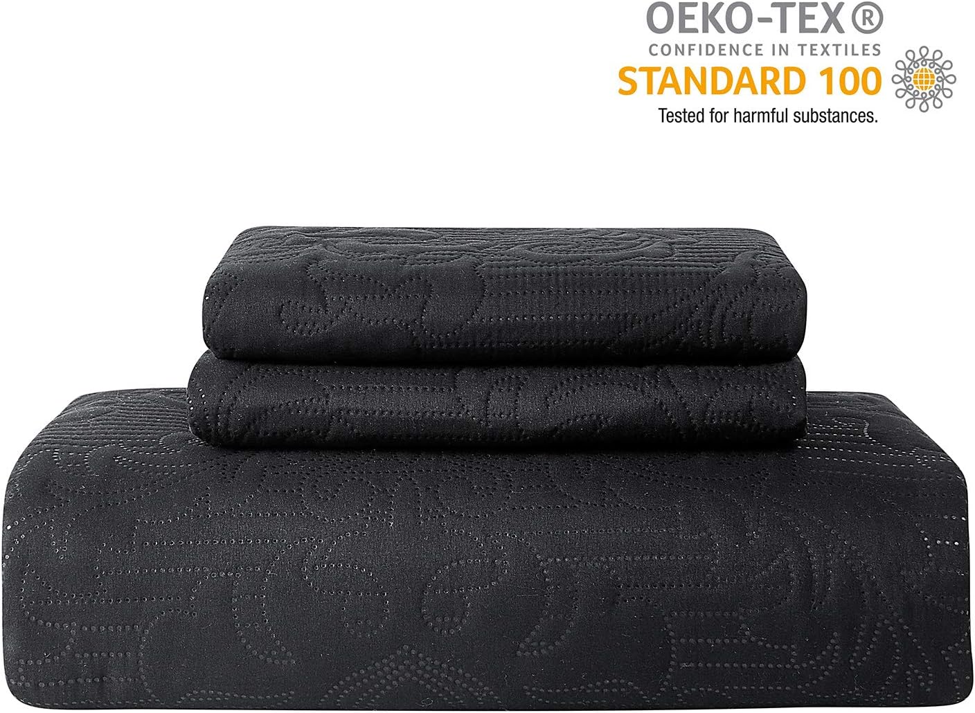 Hansleep Black Quilt Queen Set - 3 Piece Damask Ultra Soft Coverlet Bedding