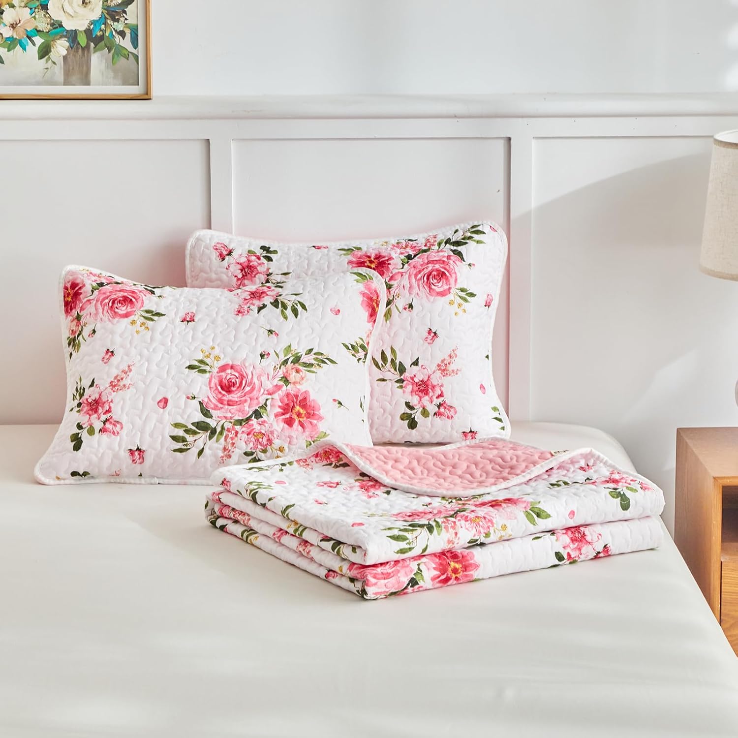 UOZZI BEDDING 3 Piece Reversible Flower Bedspread Set