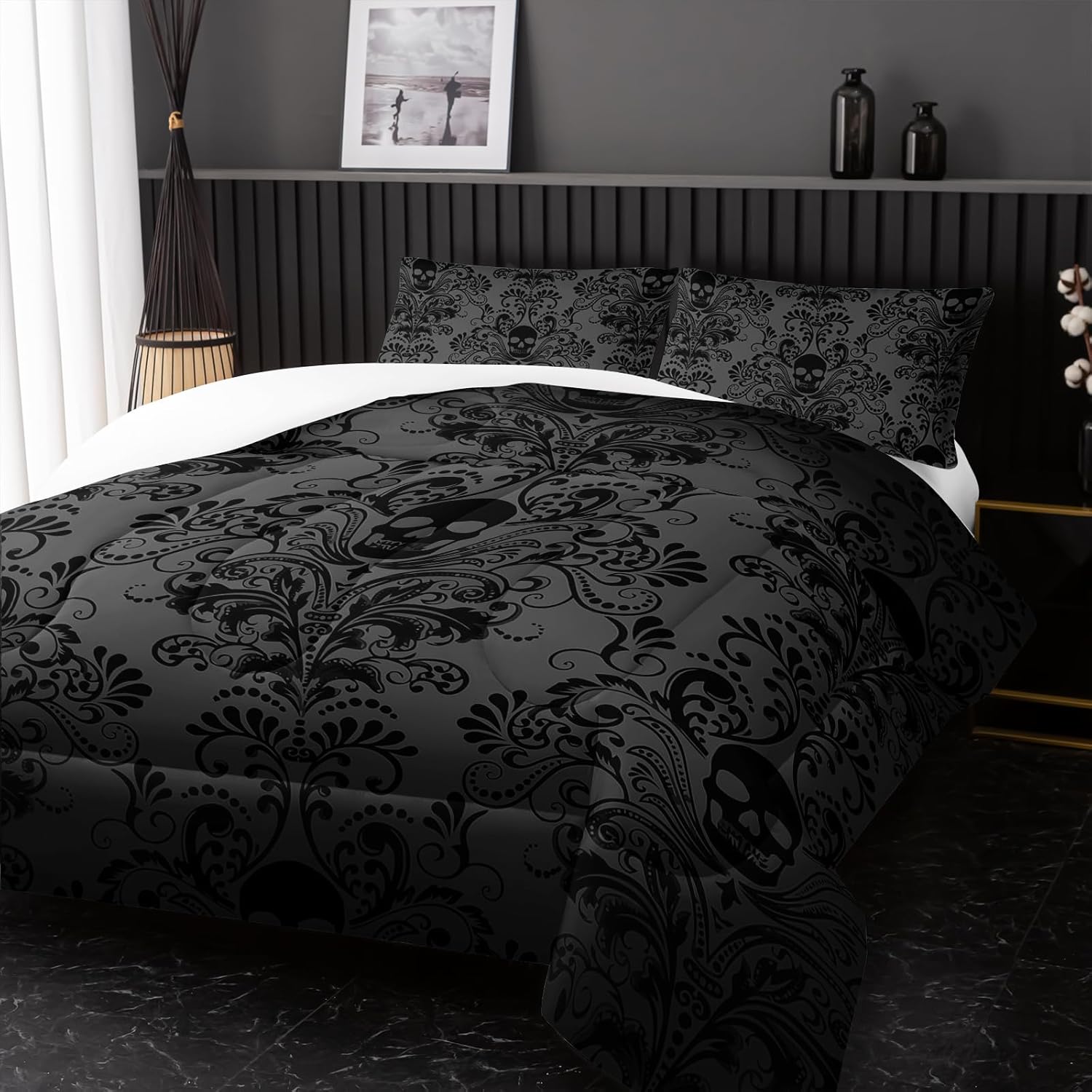 Nttopship Gothic Floral Comforter Set King Size