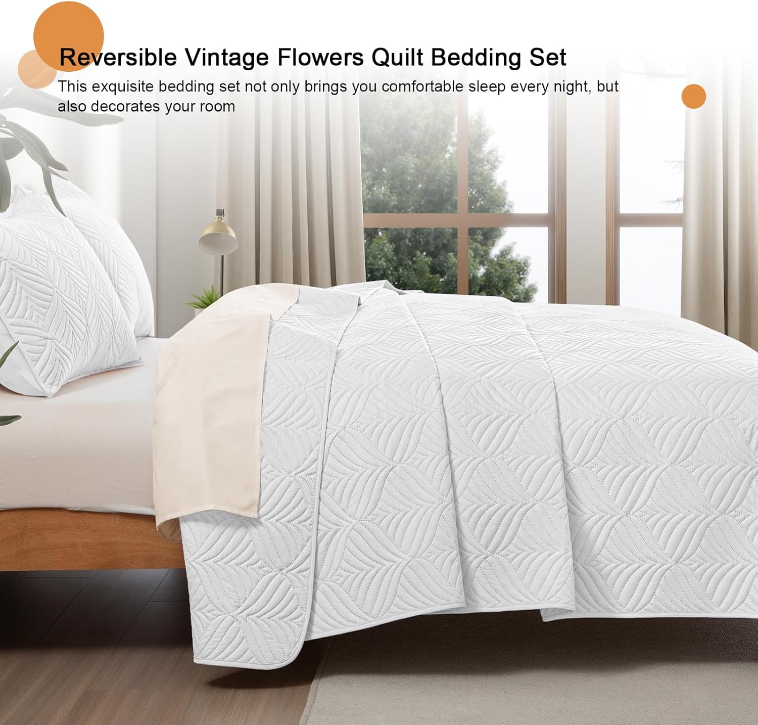 Whale Flotilla Modern Geometric Queen Quilt Set 3-Piece Extra Soft White Bedding