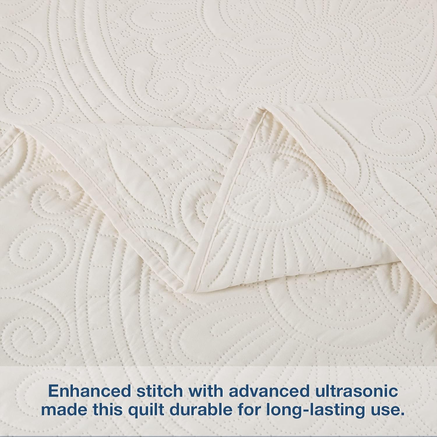 Anluoer Queen Size Quilt Set - Cream Embossed Microfiber Coverlet