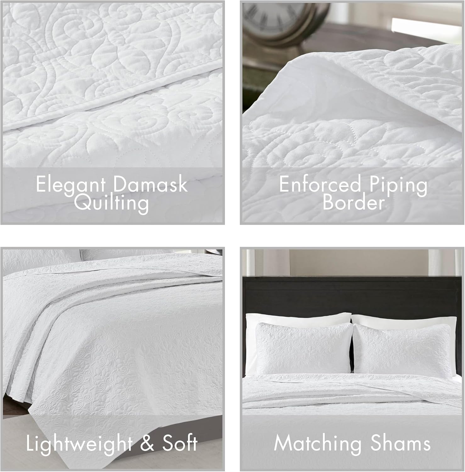 Madison Park Quebec Reversible Quilt Set with Damask Design