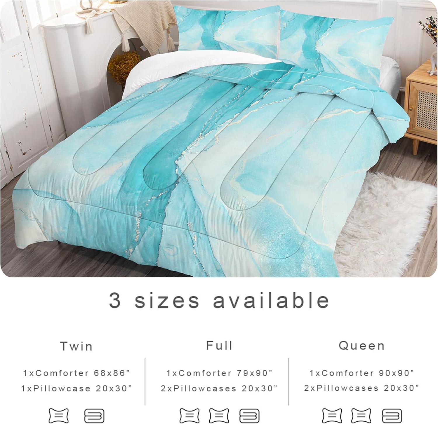 EDGZKO Blue Marble Comforter Set for Kids and Teens